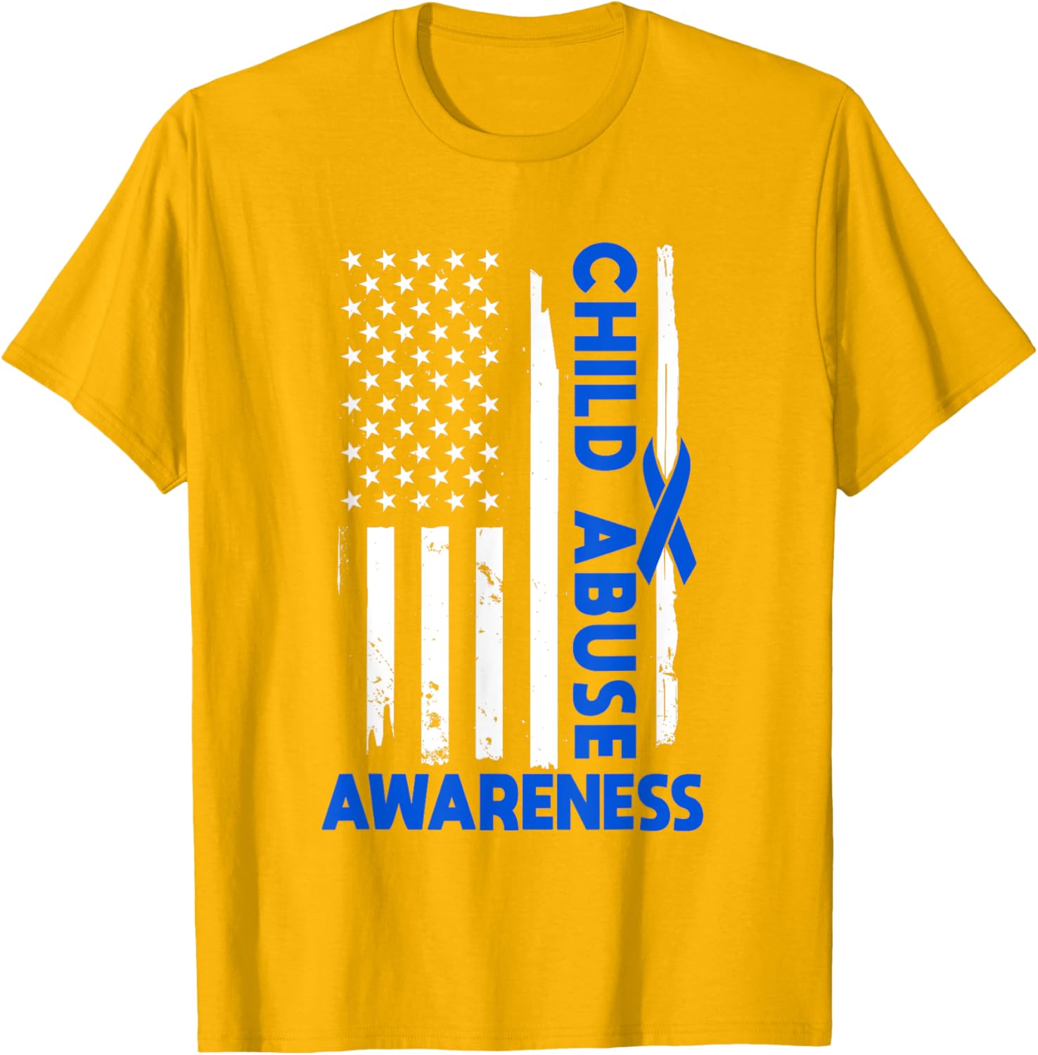 American Flag Child Abuse Awareness Wear Blue Ribbon T-Shirt for Kids - 17