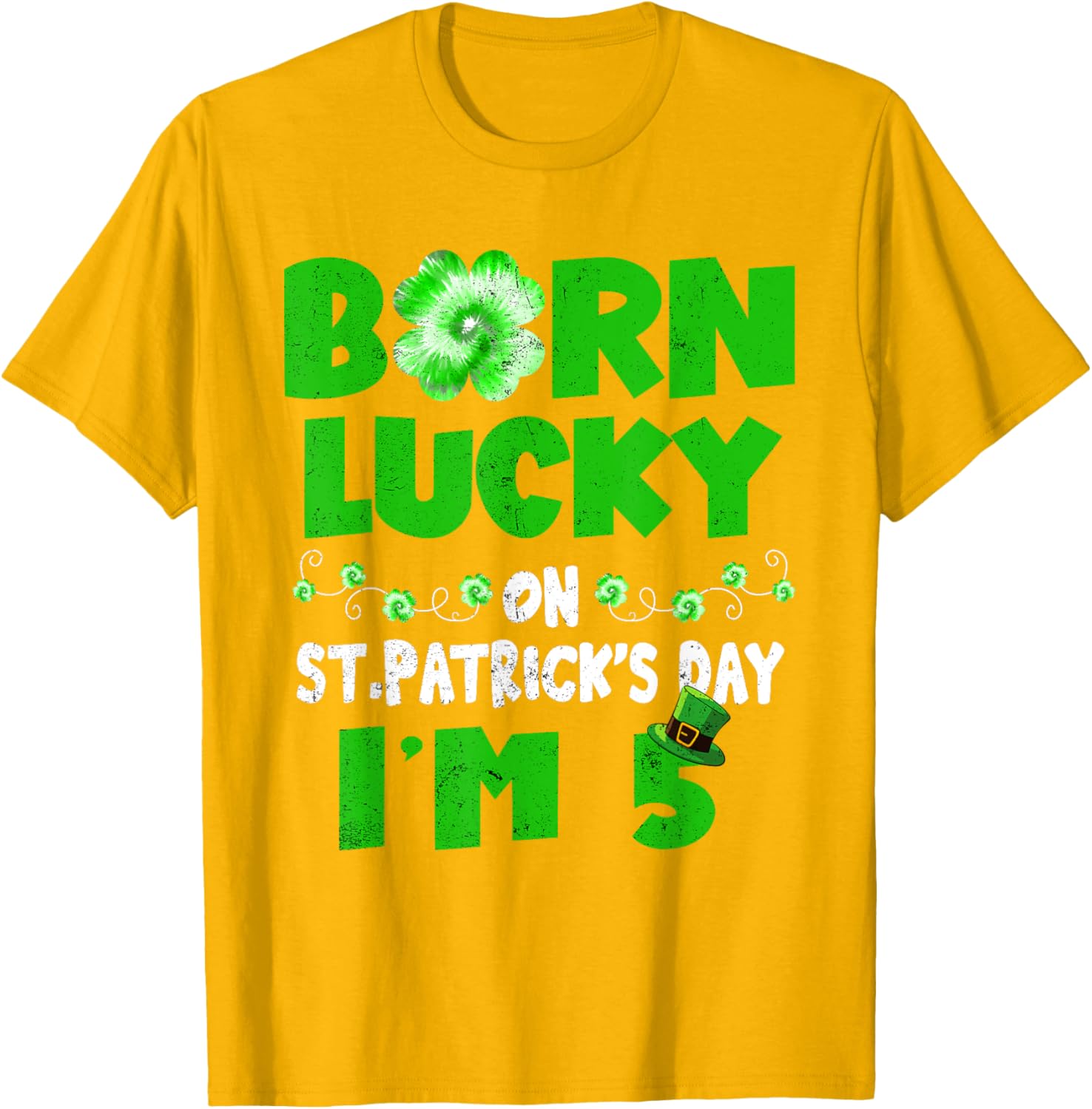 Born Lucky St. Patrick's Day 5th Birthday T-Shirt for Boys and Girls - 1