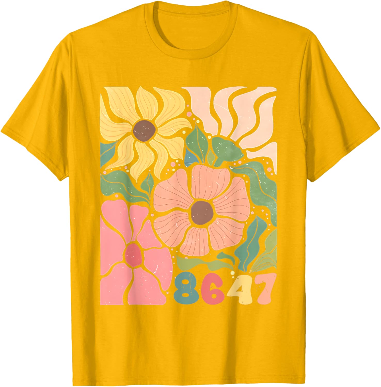 Boho Style Floral T-Shirt with Subtle Anti Trump Design for Women - 15
