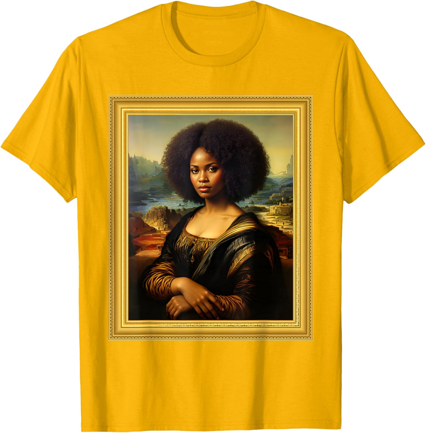 Black Mona Lisa Afro Queen T-Shirt for Black History Month Celebration - 18