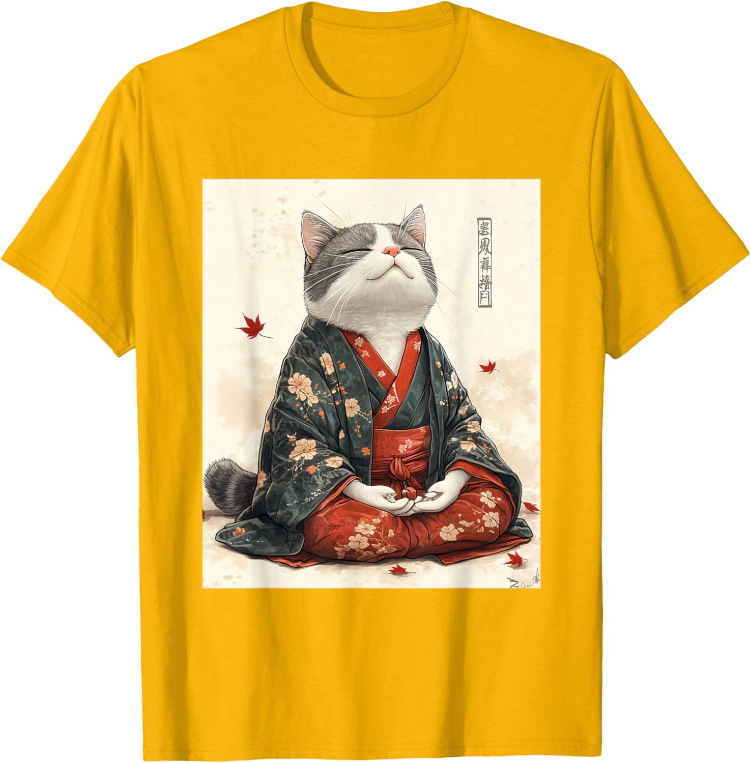 Zen Cat Graphic Tee for All - Meditating Japanese Art Style T-Shirt - 8