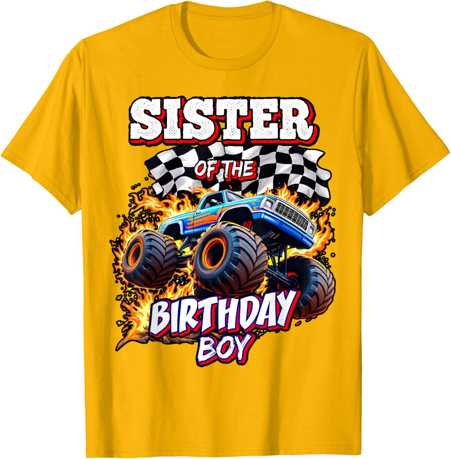 Sister of the Birthday Boy Monster Truck T-Shirt for Fun Celebrations - 11