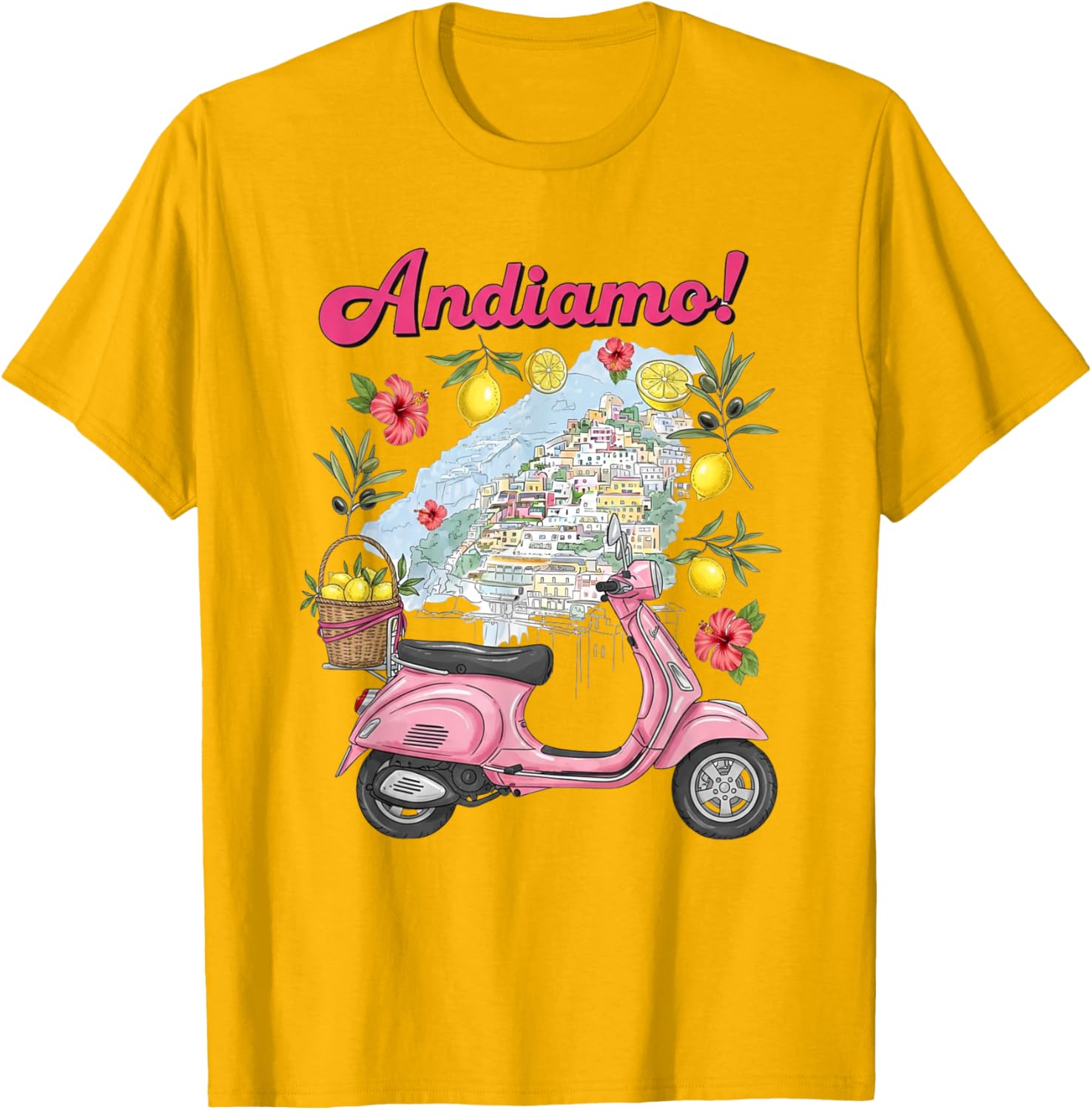 Andiamo Positano Lemon Scooter Travel T-Shirt for Italian Adventure Lovers - 8