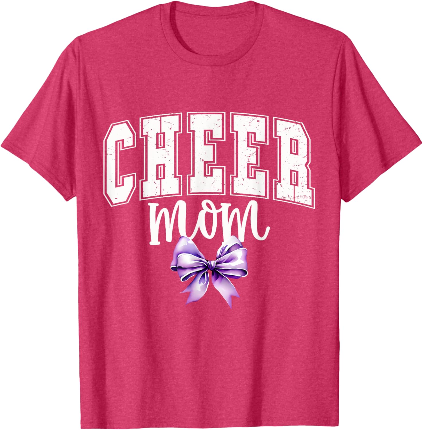 Cheer MOM Coquette Purple Bow Cheerleader T-Shirt for Supportive Moms - 13
