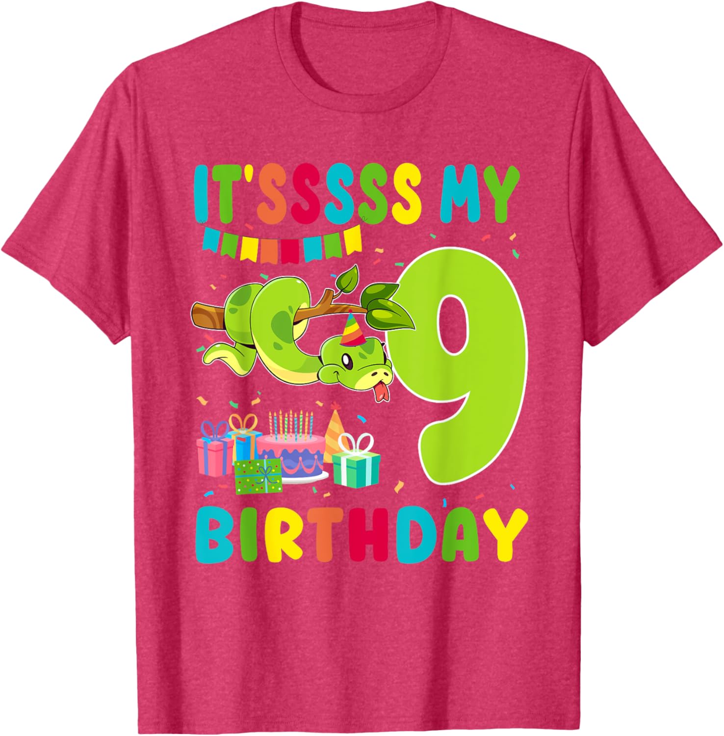 Cute Snake Themed 9th Birthday T-Shirt for Kids Fun Party Wear - 3
