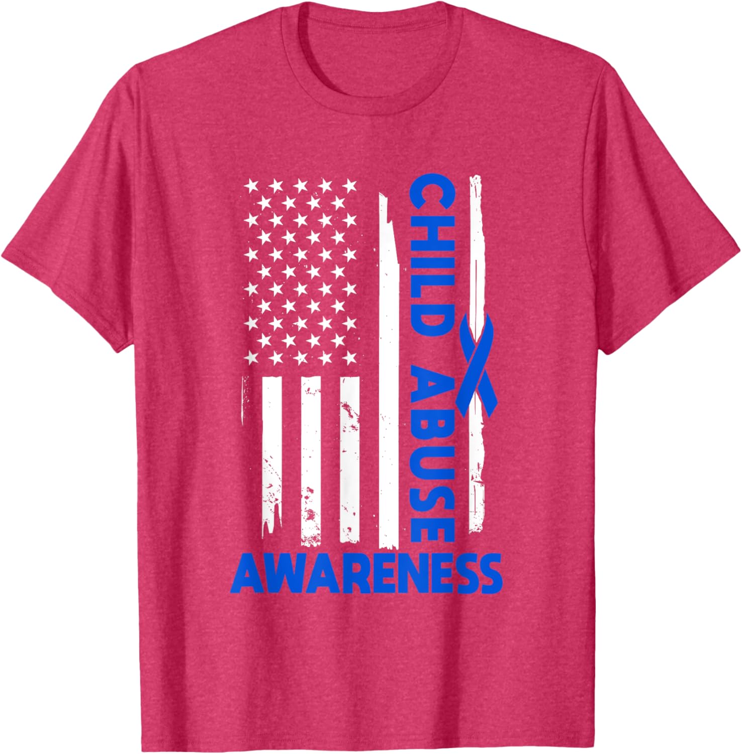 American Flag Child Abuse Awareness Wear Blue Ribbon T-Shirt for Kids - 25