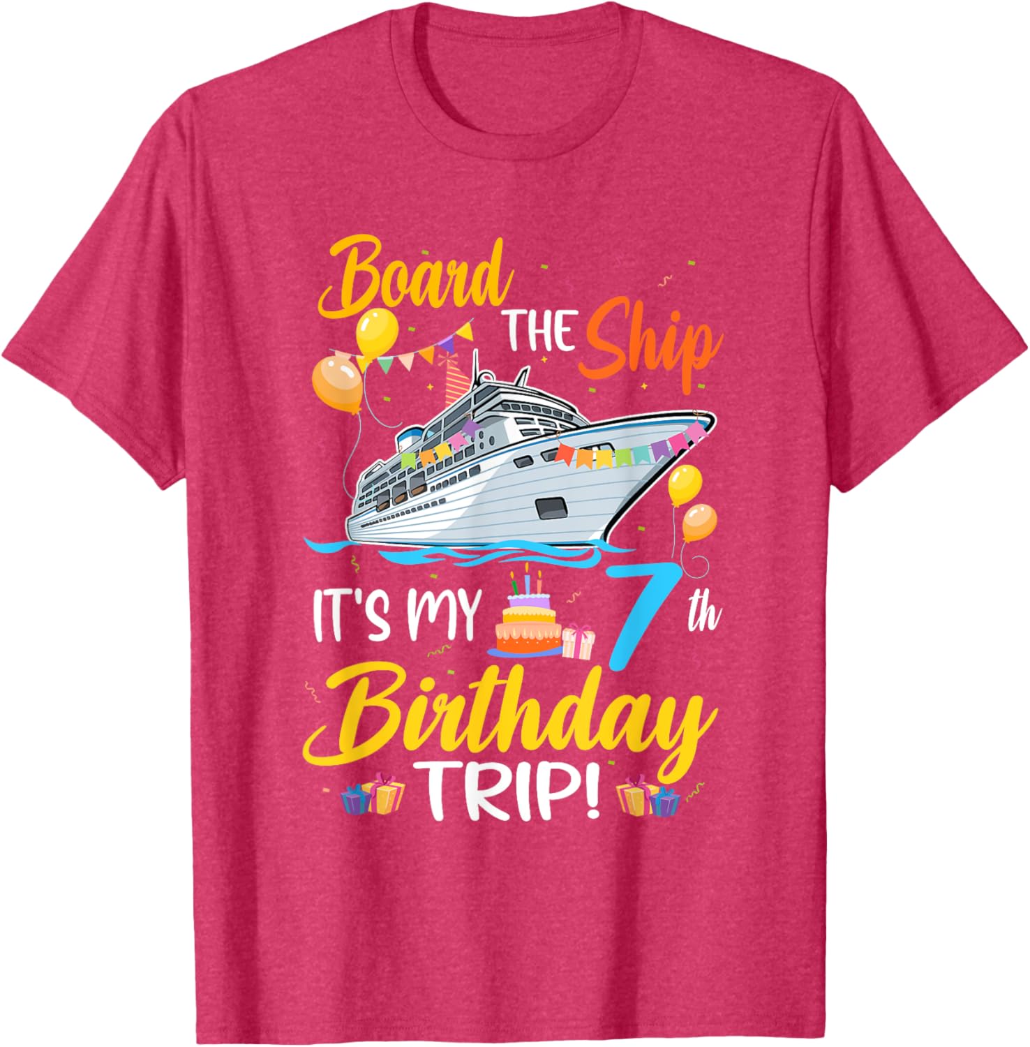 Fun 7th Birthday Cruise Party T-Shirt for Kids - Board the Ship Design - 20
