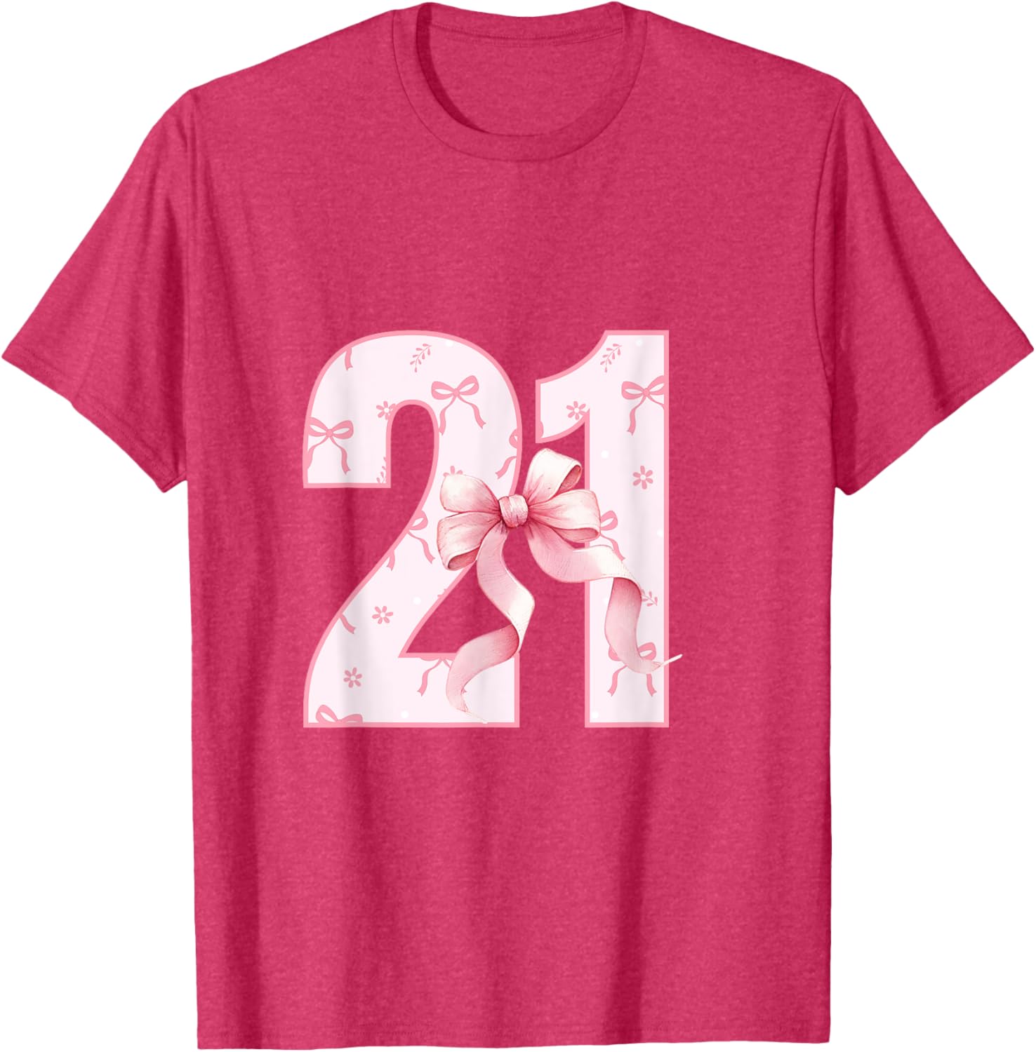 Cute Pink Coquette Bow Birthday Girl T-Shirt for 21st Celebration - 15