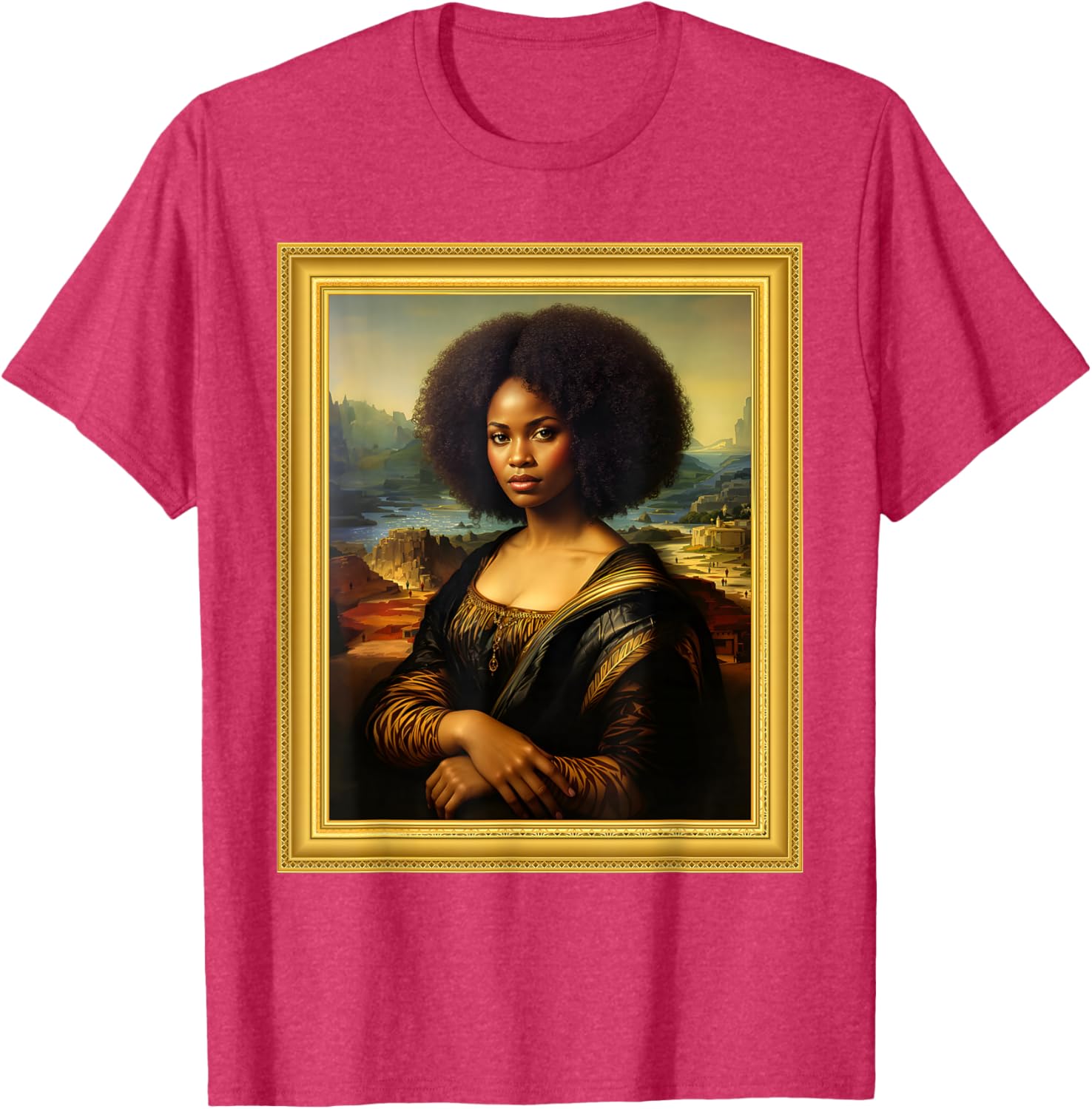 Black Mona Lisa Afro Queen T-Shirt for Black History Month Celebration - 17