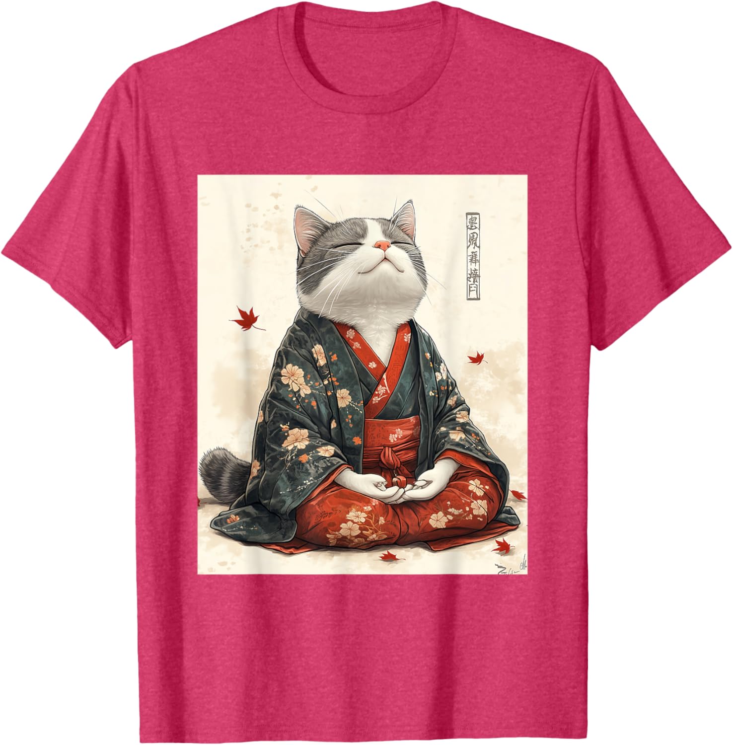 Zen Cat Graphic Tee for All - Meditating Japanese Art Style T-Shirt - 19