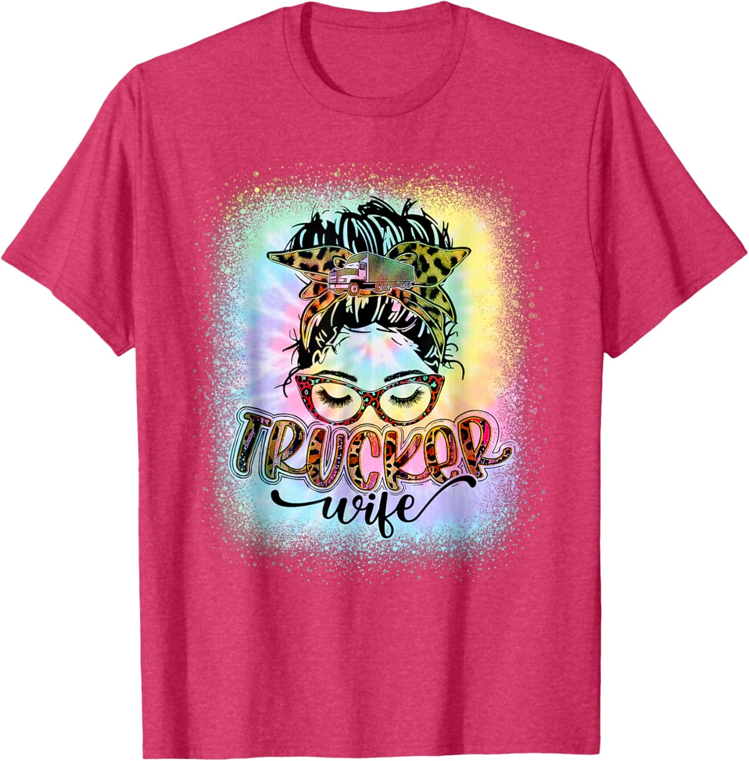 Trucker Wife Life Messy Bun Tie Dye T-Shirt for Stylish Moms - 2
