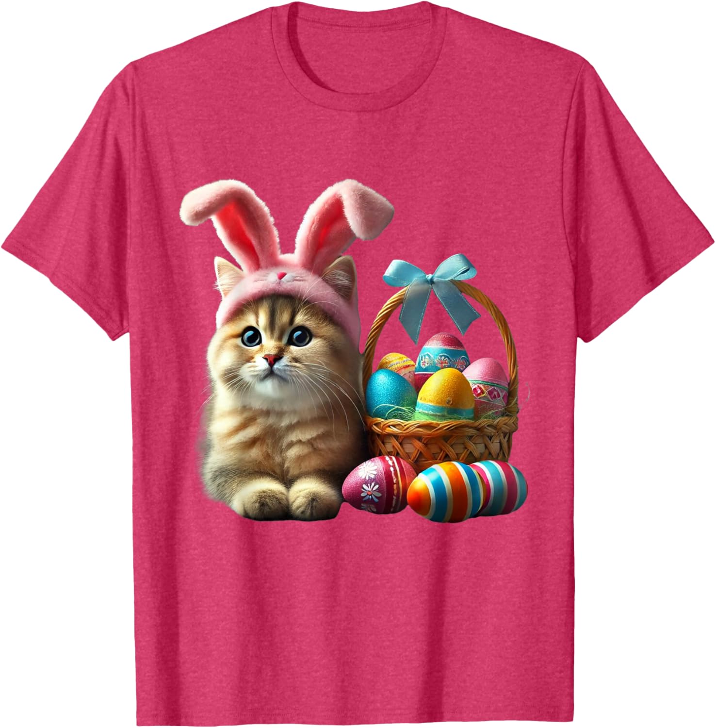 Adorable Easter Cat Kids T-Shirt with Bunny Ears and Colorful Eggs - 2