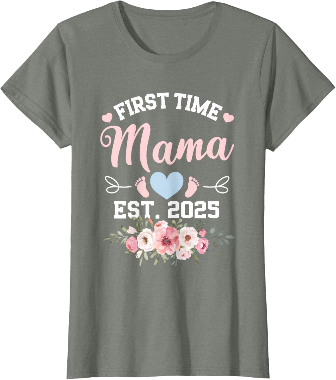 Womens First Time Mama 2025 Mother's Day Pregnancy T-Shirt in Pink - 17
