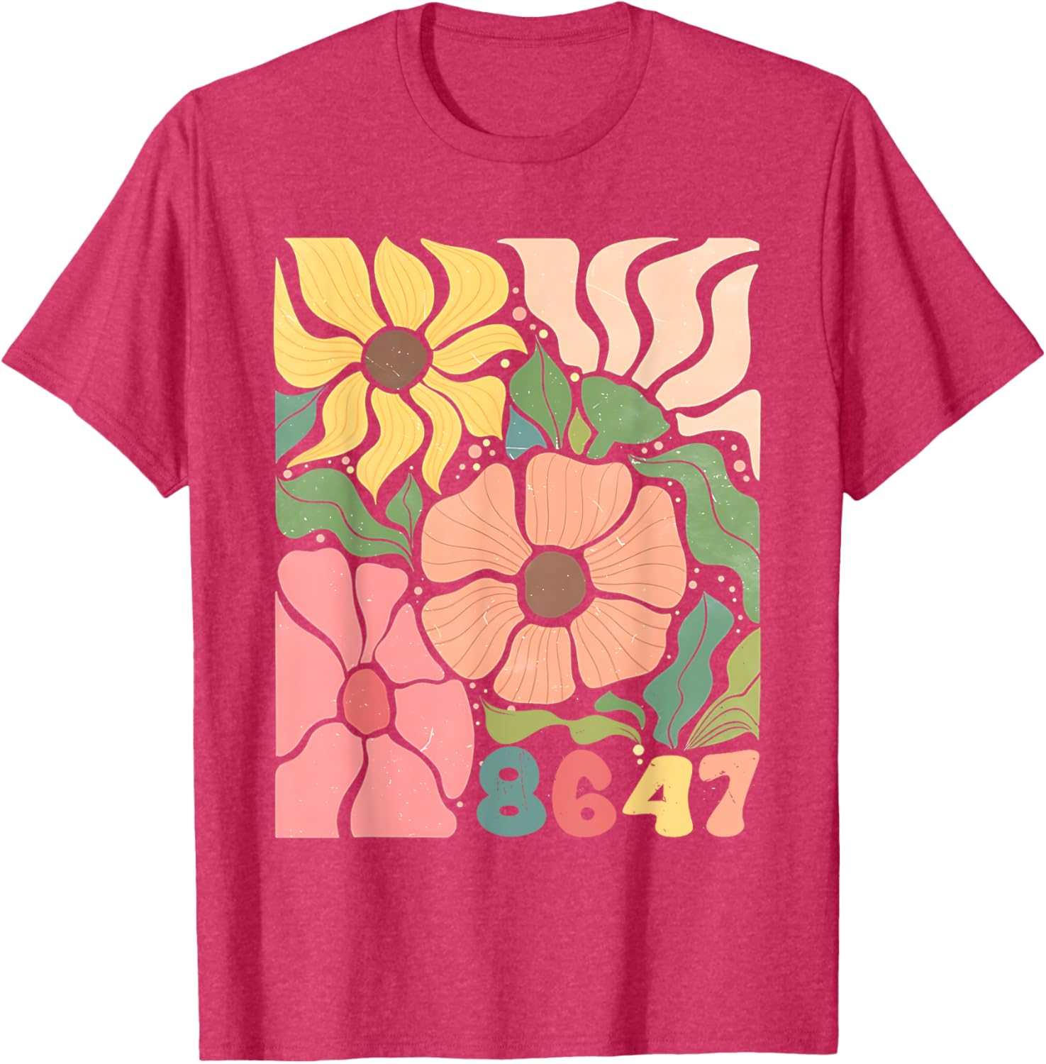 Boho Style Floral T-Shirt with Subtle Anti Trump Design for Women - 24