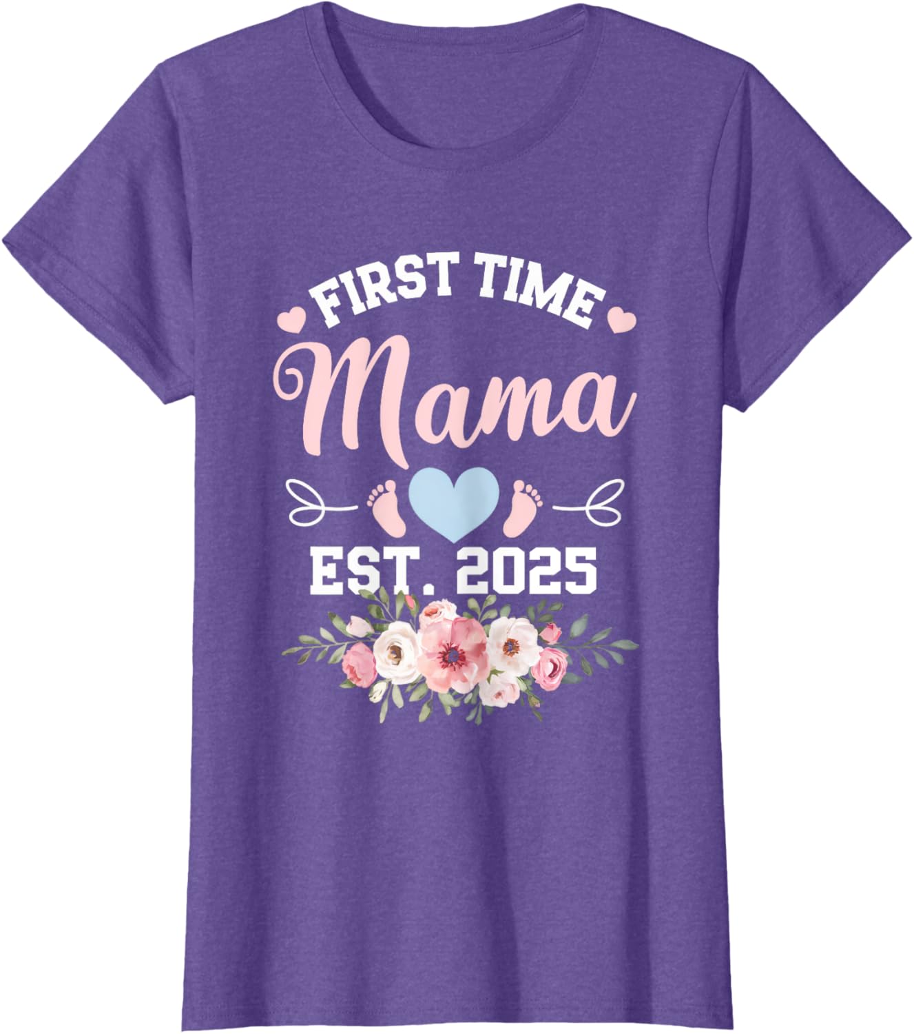 Womens First Time Mama 2025 Mother's Day Pregnancy T-Shirt in Pink - 16