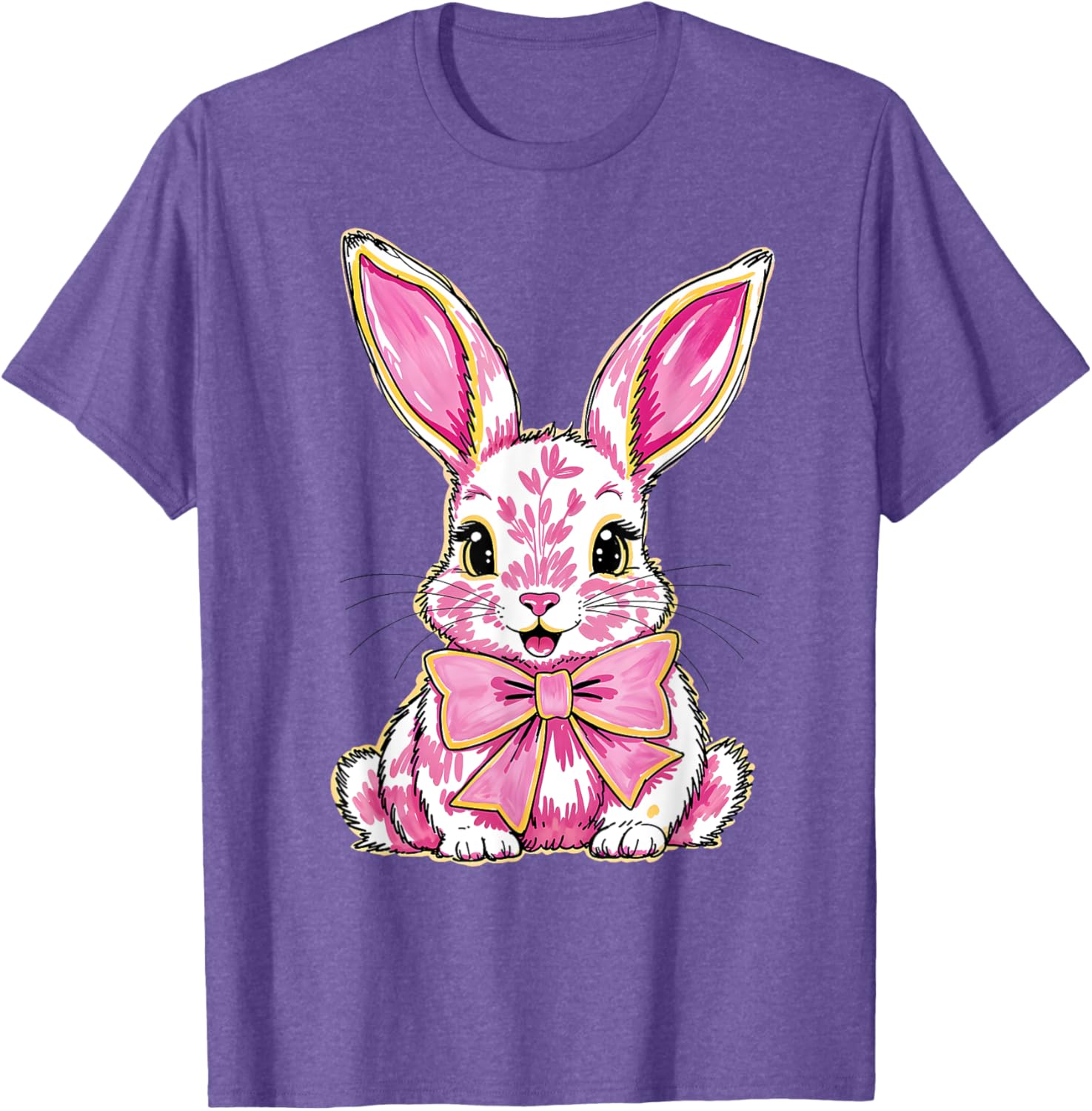Adorable Pink Coquette Bow Happy Easter Bunny T-Shirt for Women & Teens - 21
