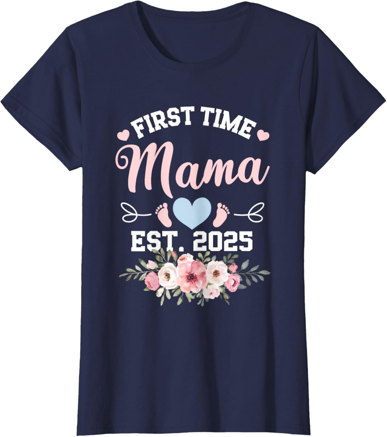 Womens First Time Mama 2025 Mother's Day Pregnancy T-Shirt in Pink - 5