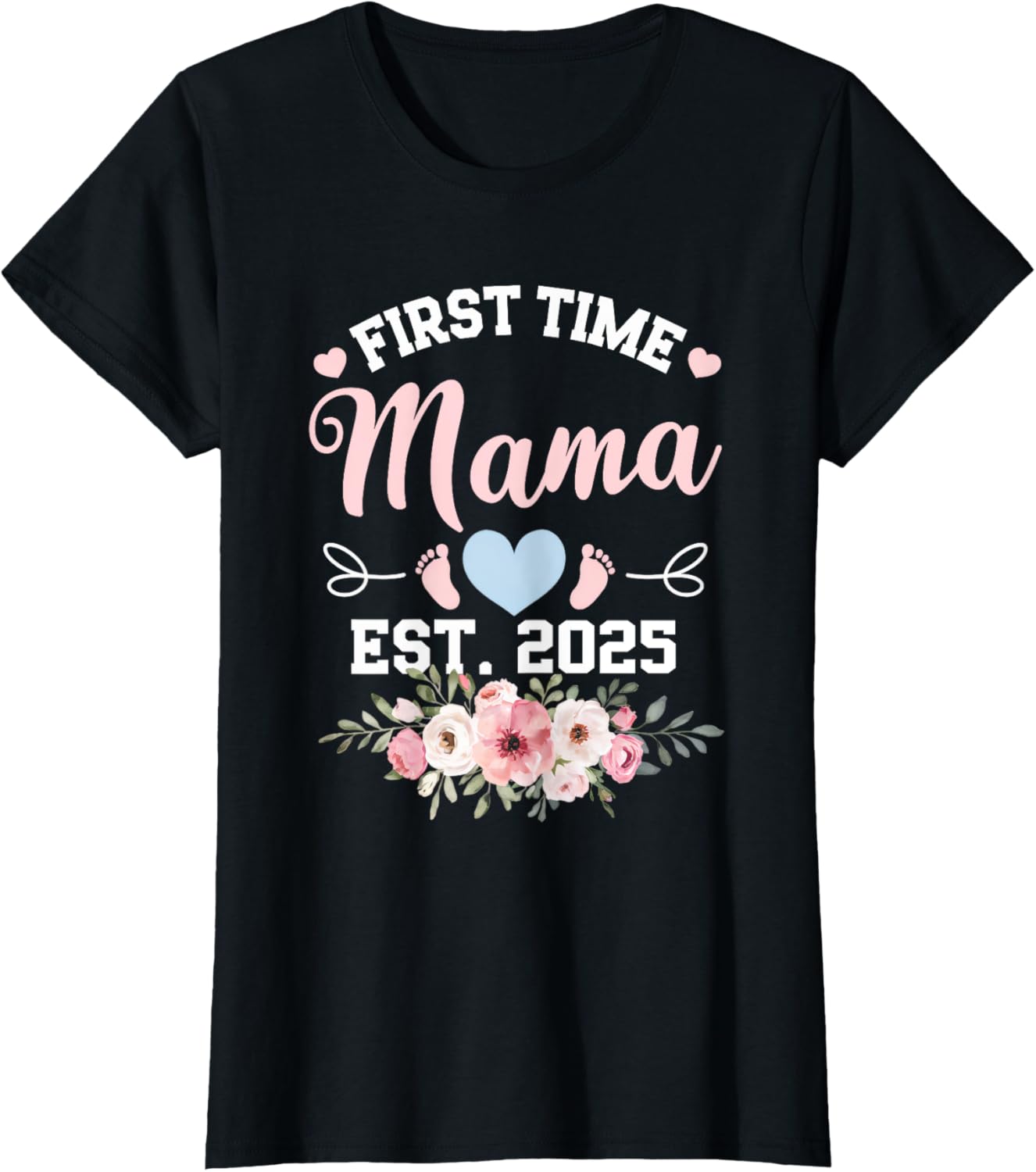 Womens First Time Mama 2025 Mother's Day Pregnancy T-Shirt in Pink - 15