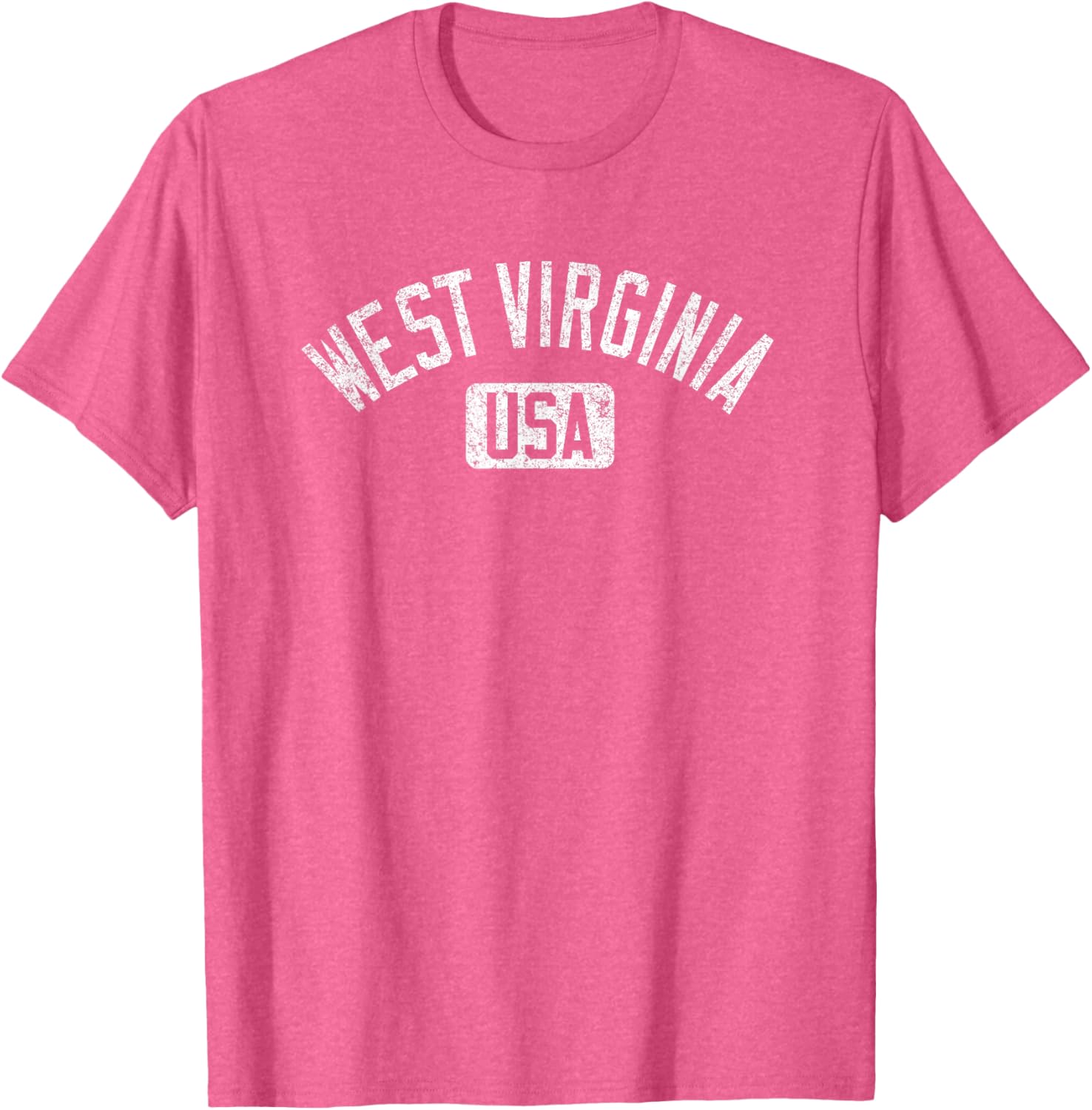 West Virginia Arched Text Distressed White Print T-Shirt for Casual Style - 24