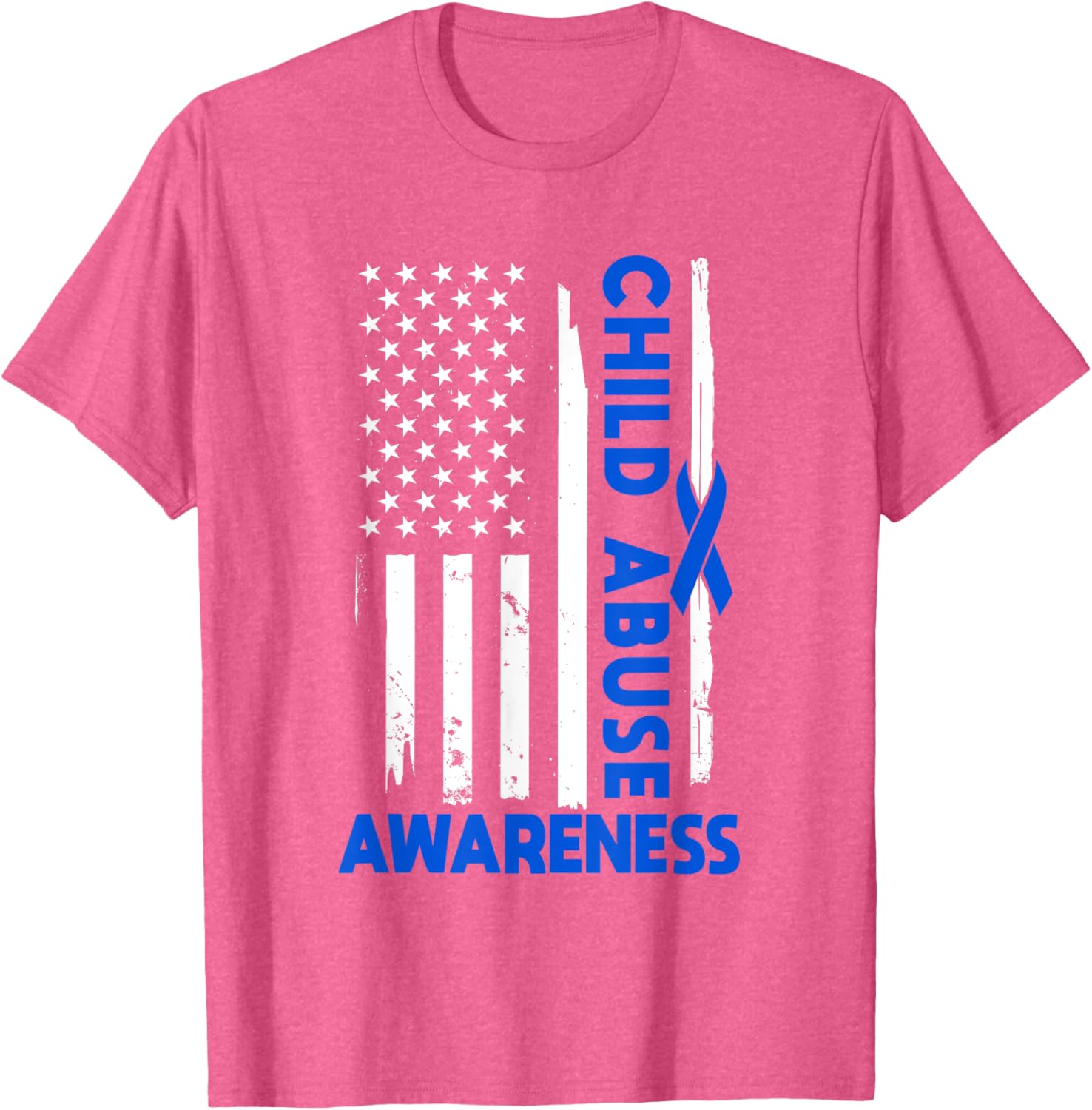 American Flag Child Abuse Awareness Wear Blue Ribbon T-Shirt for Kids - 15