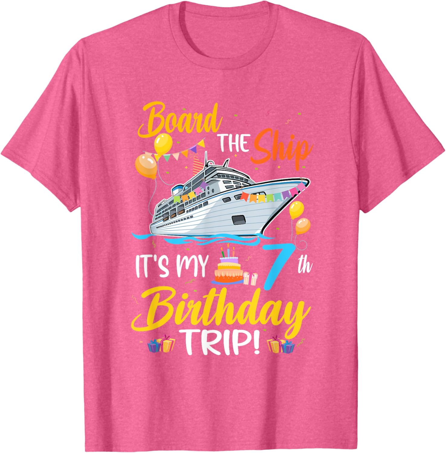 Fun 7th Birthday Cruise Party T-Shirt for Kids - Board the Ship Design - 11