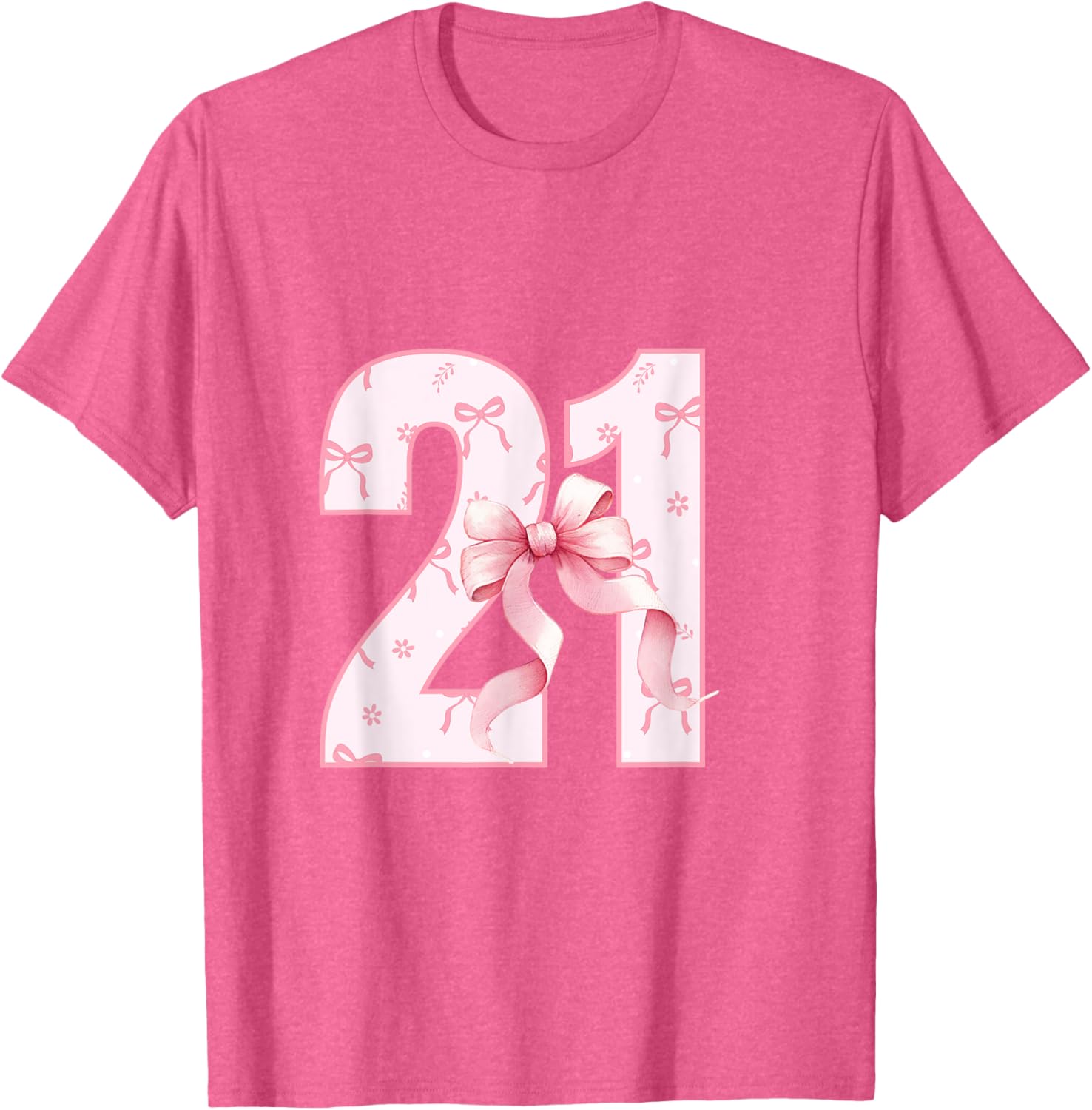 Cute Pink Coquette Bow Birthday Girl T-Shirt for 21st Celebration - 6