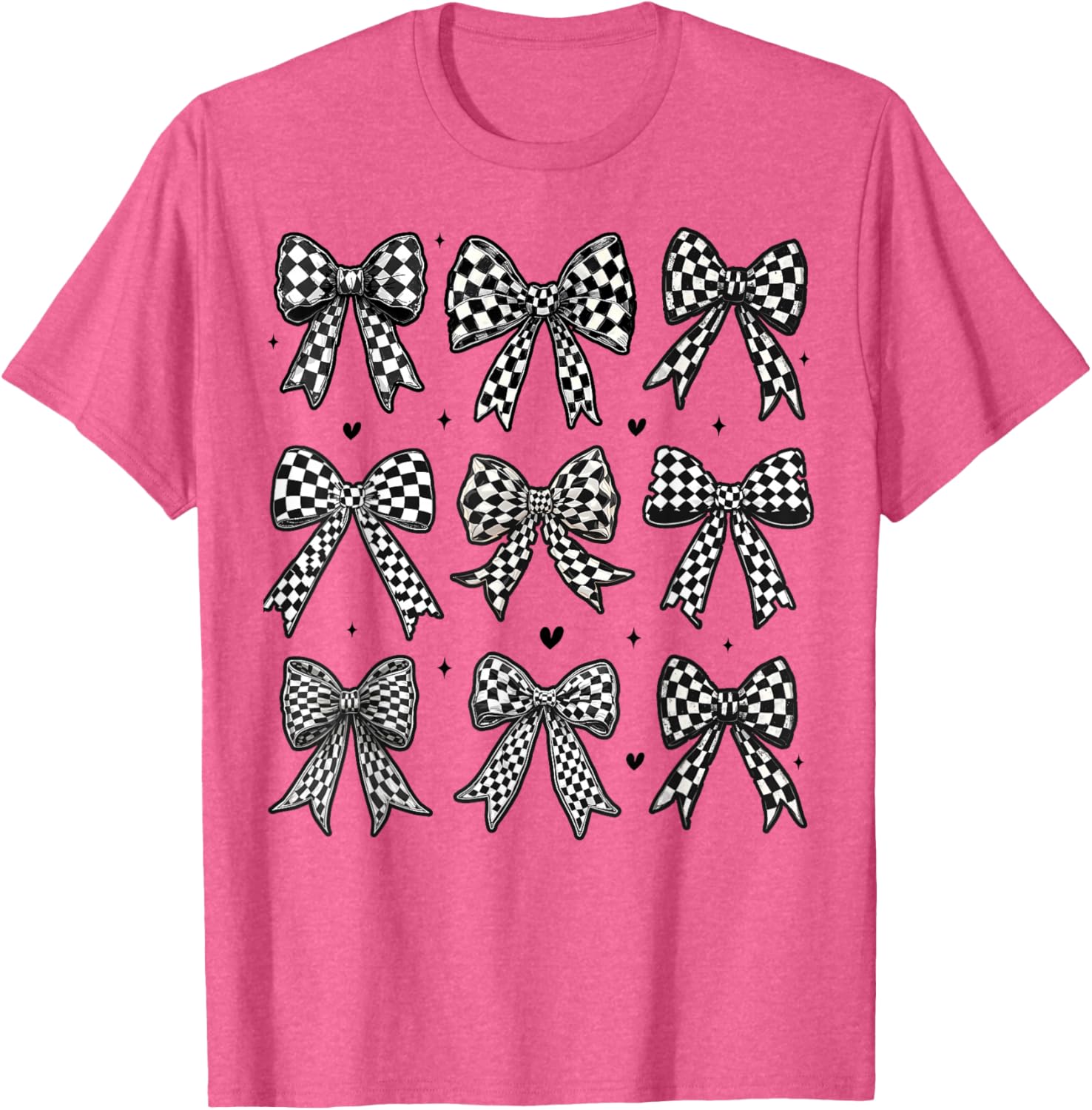 Checkered Bow Flag Racing T-Shirt for Women - Cute Coquette Style - 1