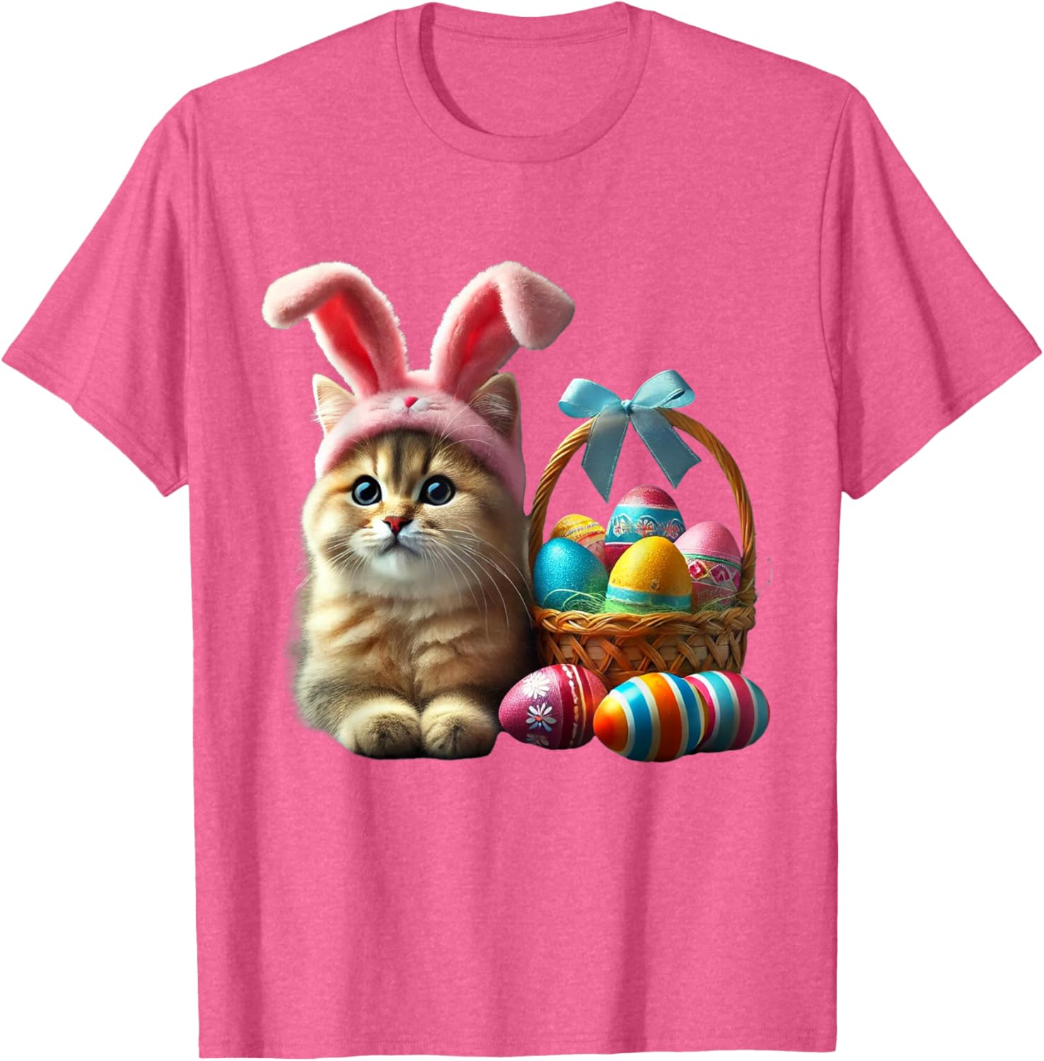 Adorable Easter Cat Kids T-Shirt with Bunny Ears and Colorful Eggs - 29