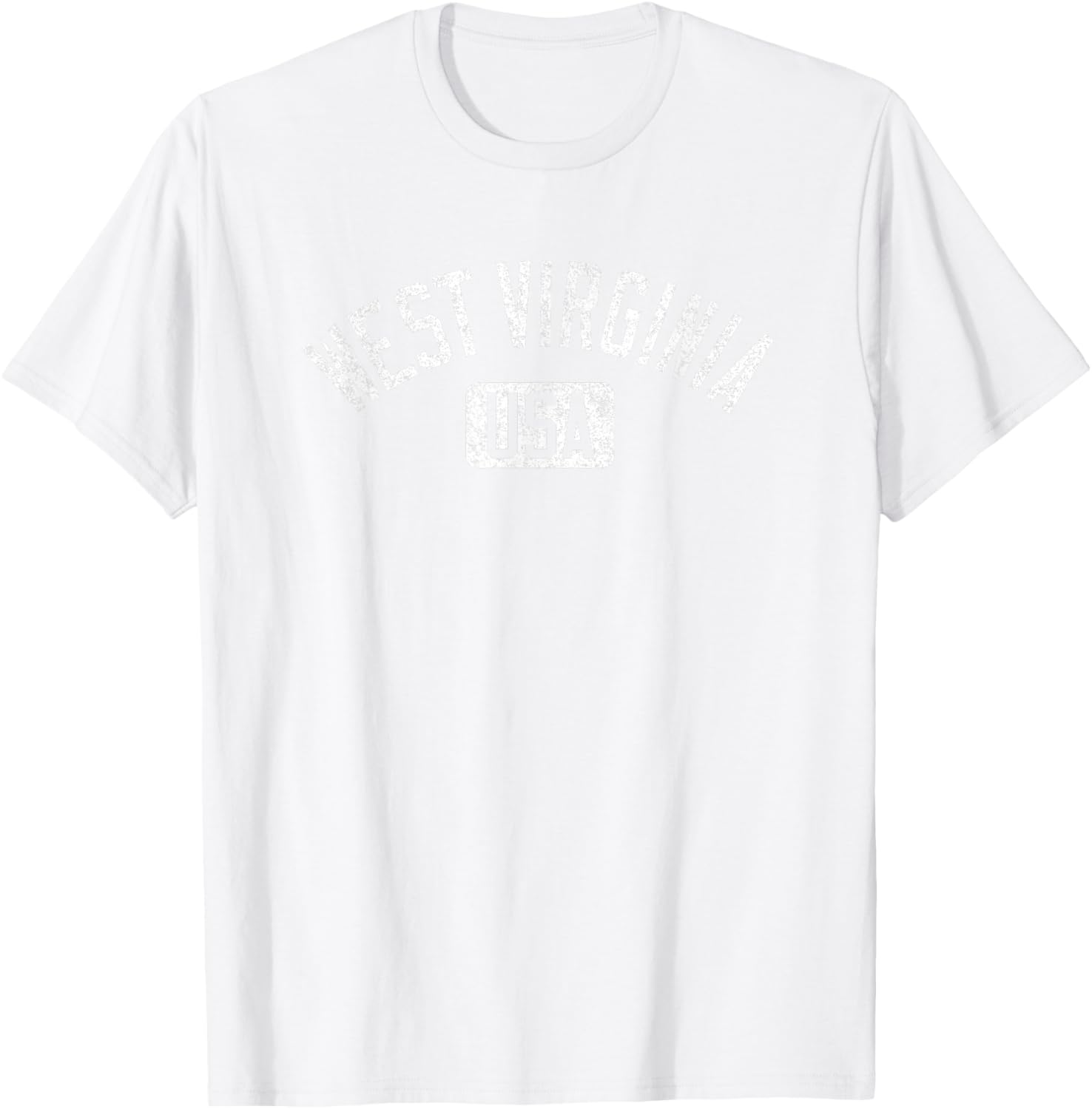 West Virginia Arched Text Distressed White Print T-Shirt for Casual Style - 6