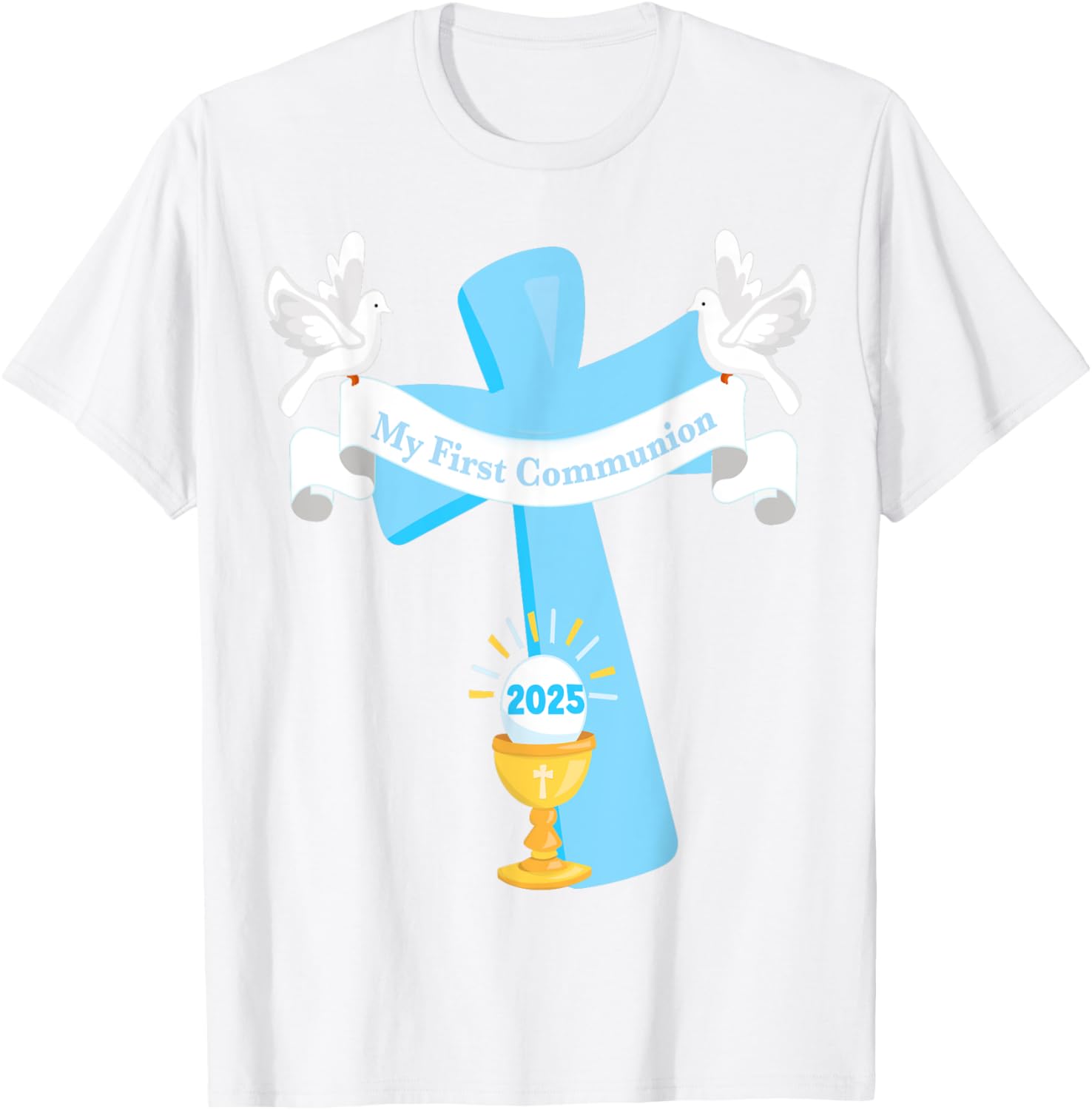 Boy's First Communion 2025 T-Shirt with Cross and Chalice Design - 19