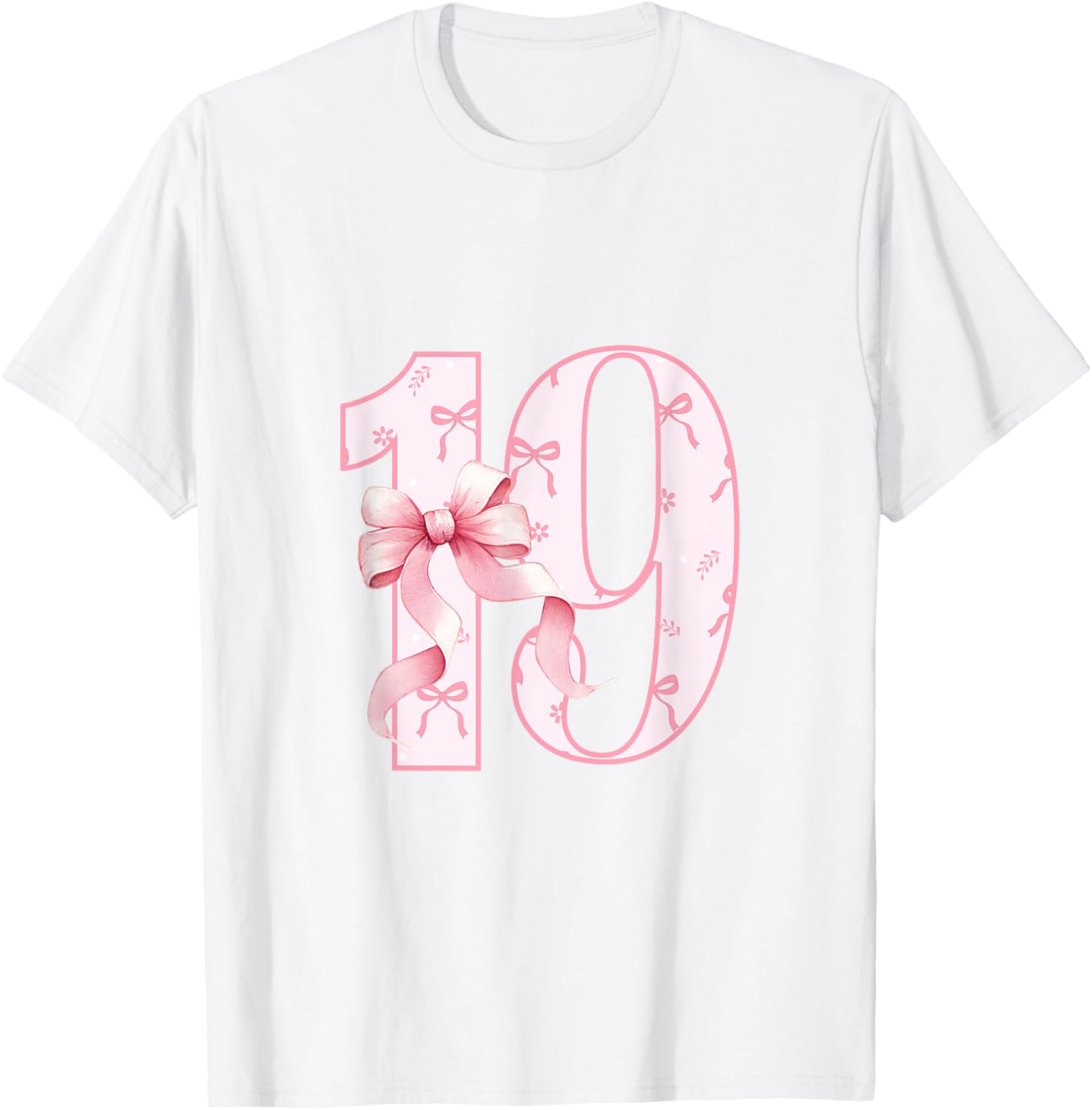 Cute Pink Coquette Bow 19th Birthday Girl T-Shirt for Celebrations - 6