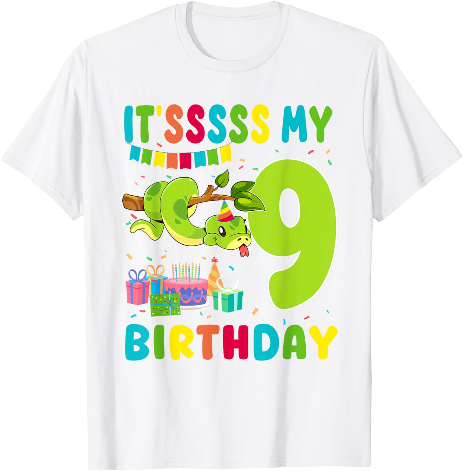 Cute Snake Themed 9th Birthday T-Shirt for Kids Fun Party Wear - 10