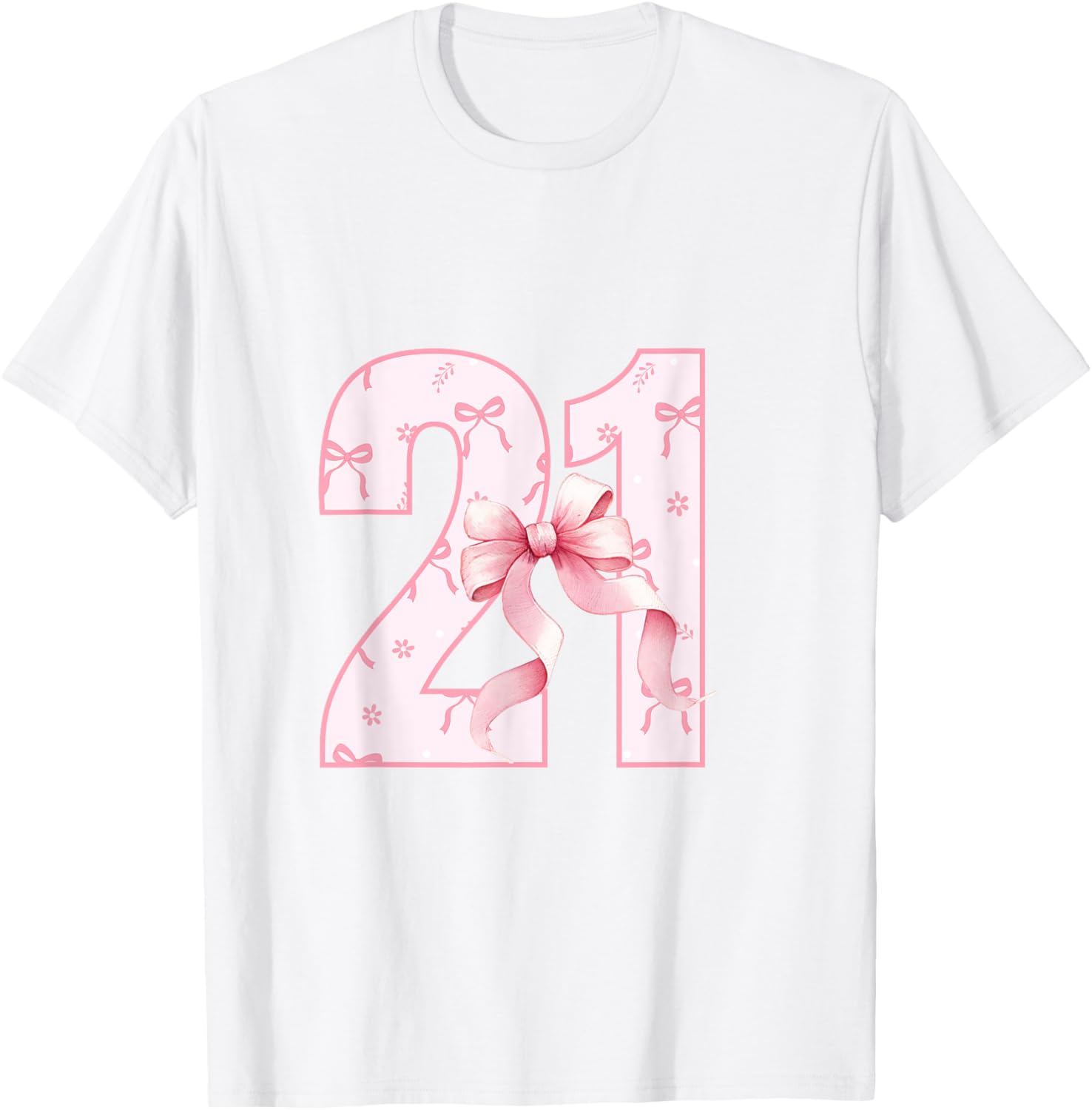 Cute Pink Coquette Bow Birthday Girl T-Shirt for 21st Celebration - 4
