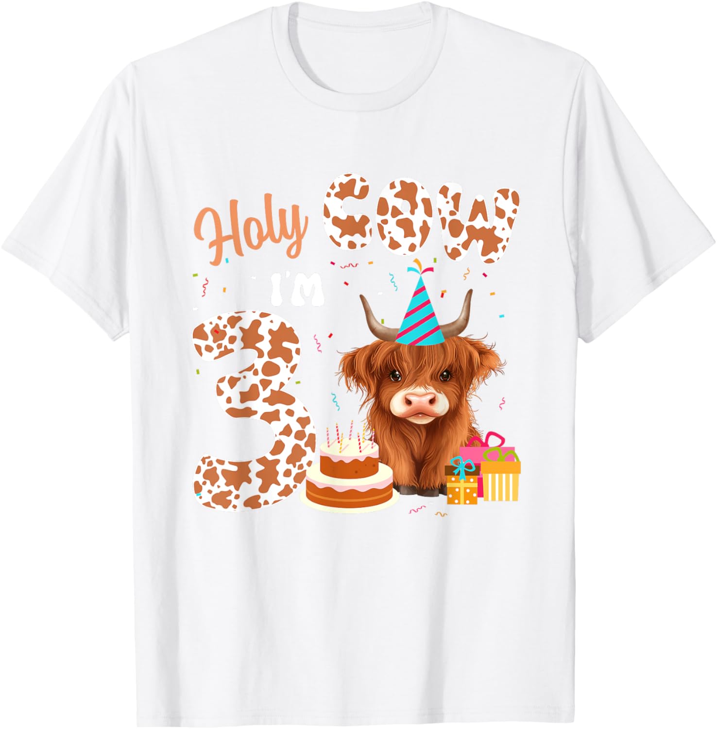 Holy Cow I'm 3 Years Old Highland Cow Birthday Party T-Shirt for Kids - 14