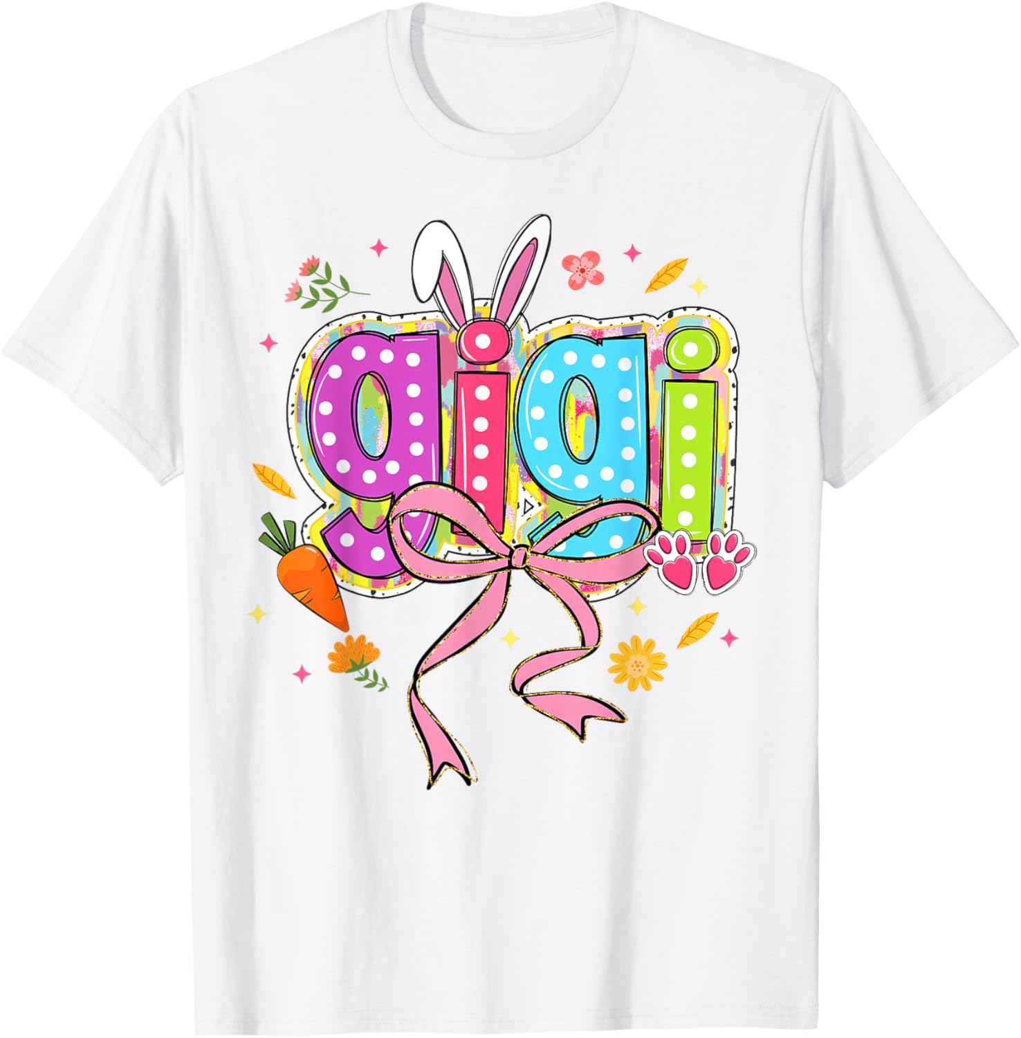 Coquette Bow Bunny Gigi Easter T-Shirt with Boho Floral Design for Family - 15