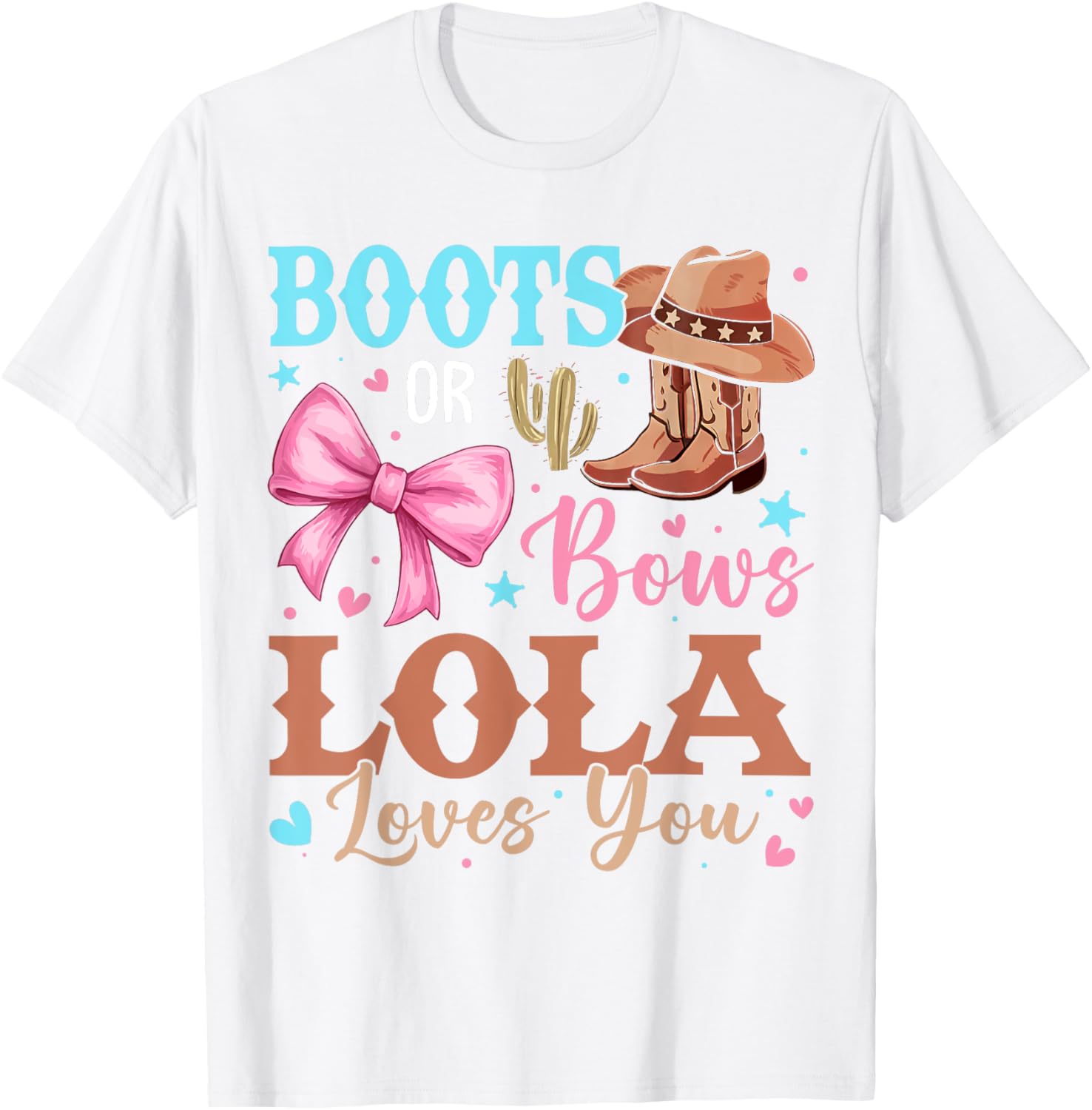 Boots or Bows Gender Reveal T-Shirt for Fun Celebrations by Lola Loves You - 3