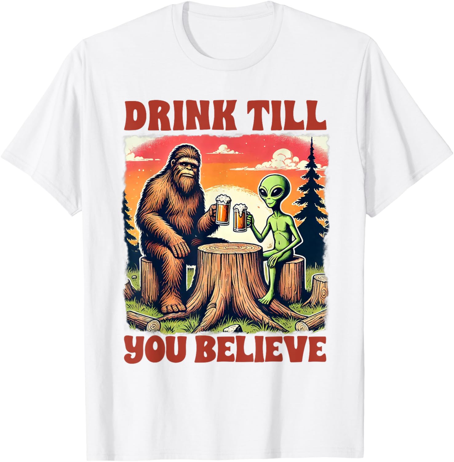 Bigfoot and Alien Lover T-Shirt for Fun Drink Enthusiasts - 7