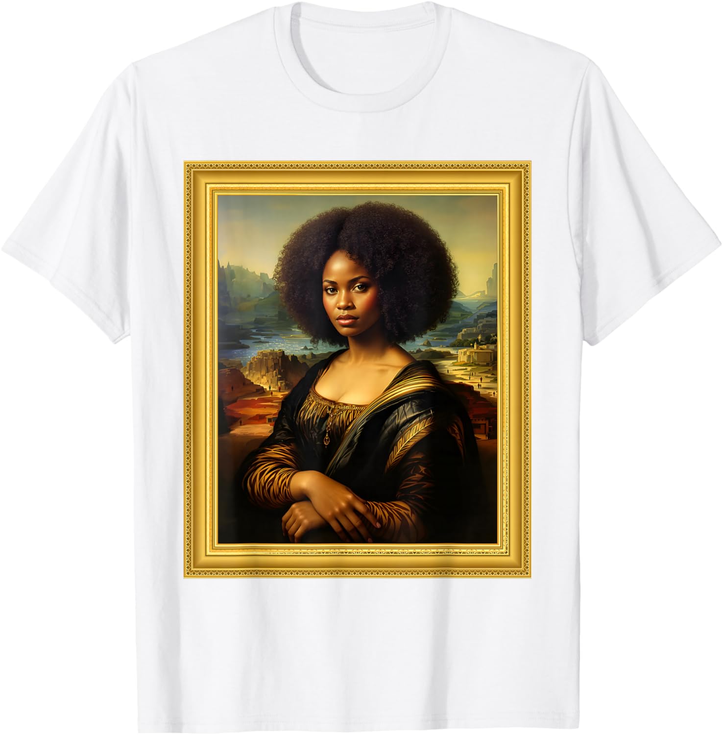 Black Mona Lisa Afro Queen T-Shirt for Black History Month Celebration - 11