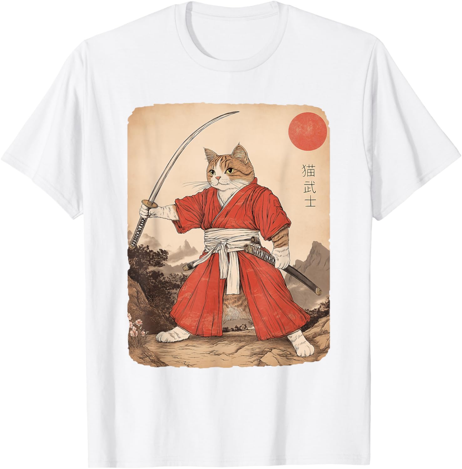Vintage Samurai Cat Warrior Graphic T-Shirt for All Ages - Anime Style - 18
