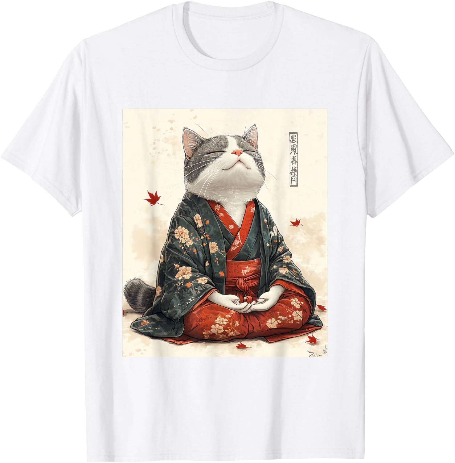 Zen Cat Graphic Tee for All - Meditating Japanese Art Style T-Shirt - 14