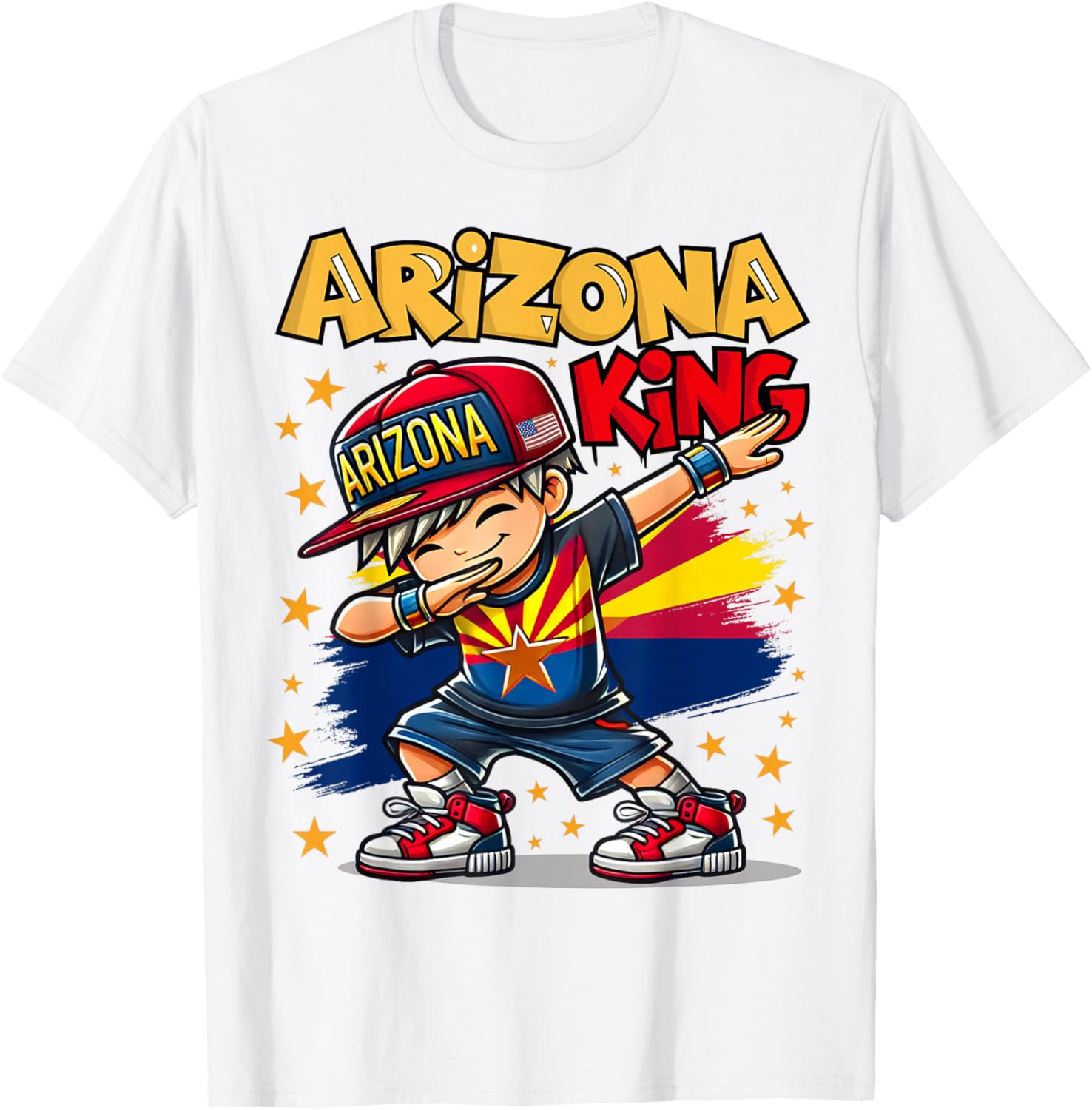 Cool Arizona King Dabbing Kids T-Shirt with Flag Design for Fun Fashion - 5