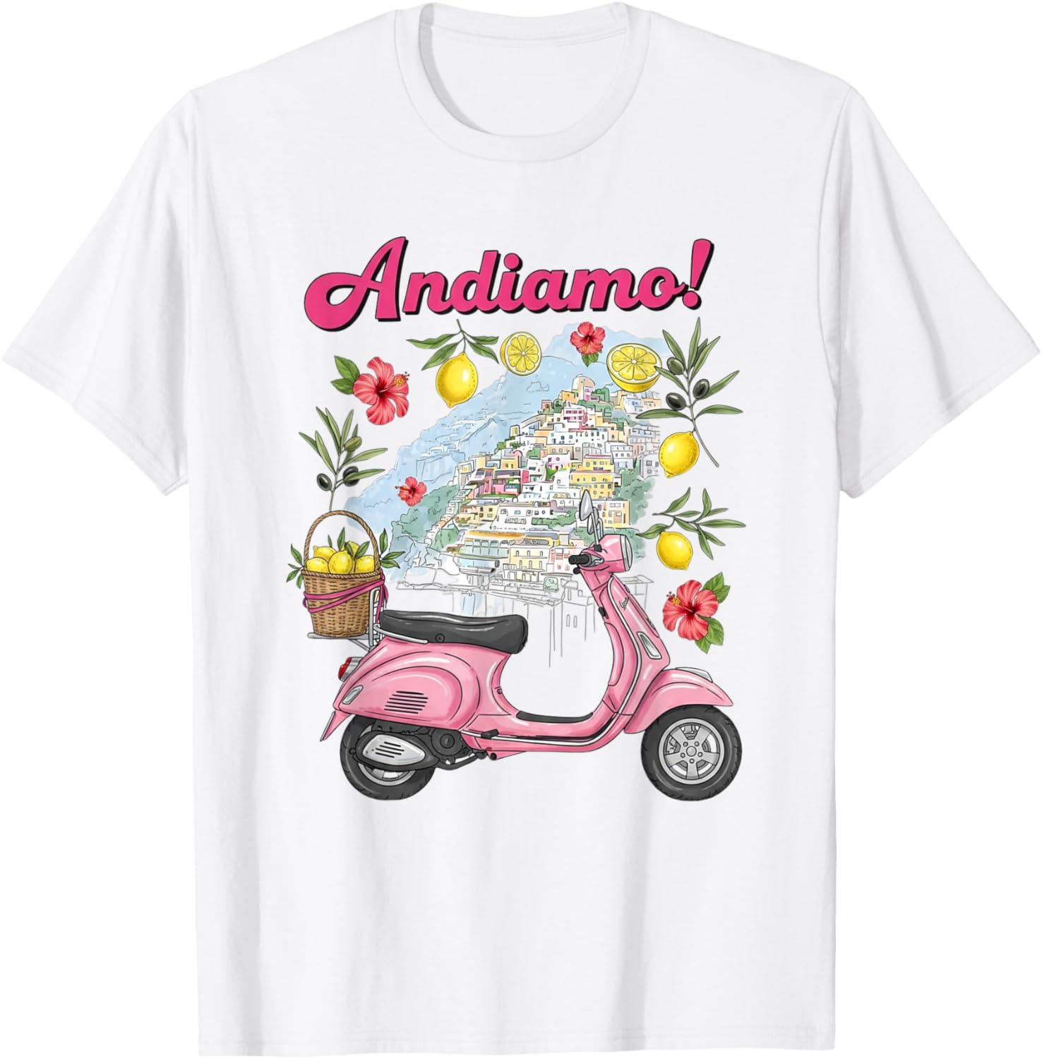Andiamo Positano Lemon Scooter Travel T-Shirt for Italian Adventure Lovers - 1