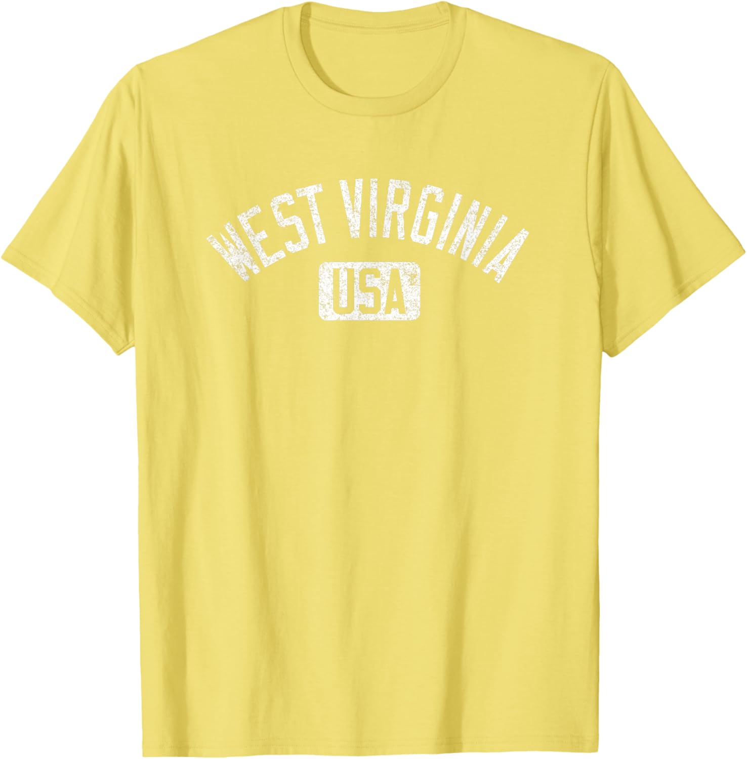 West Virginia Arched Text Distressed White Print T-Shirt for Casual Style - 1