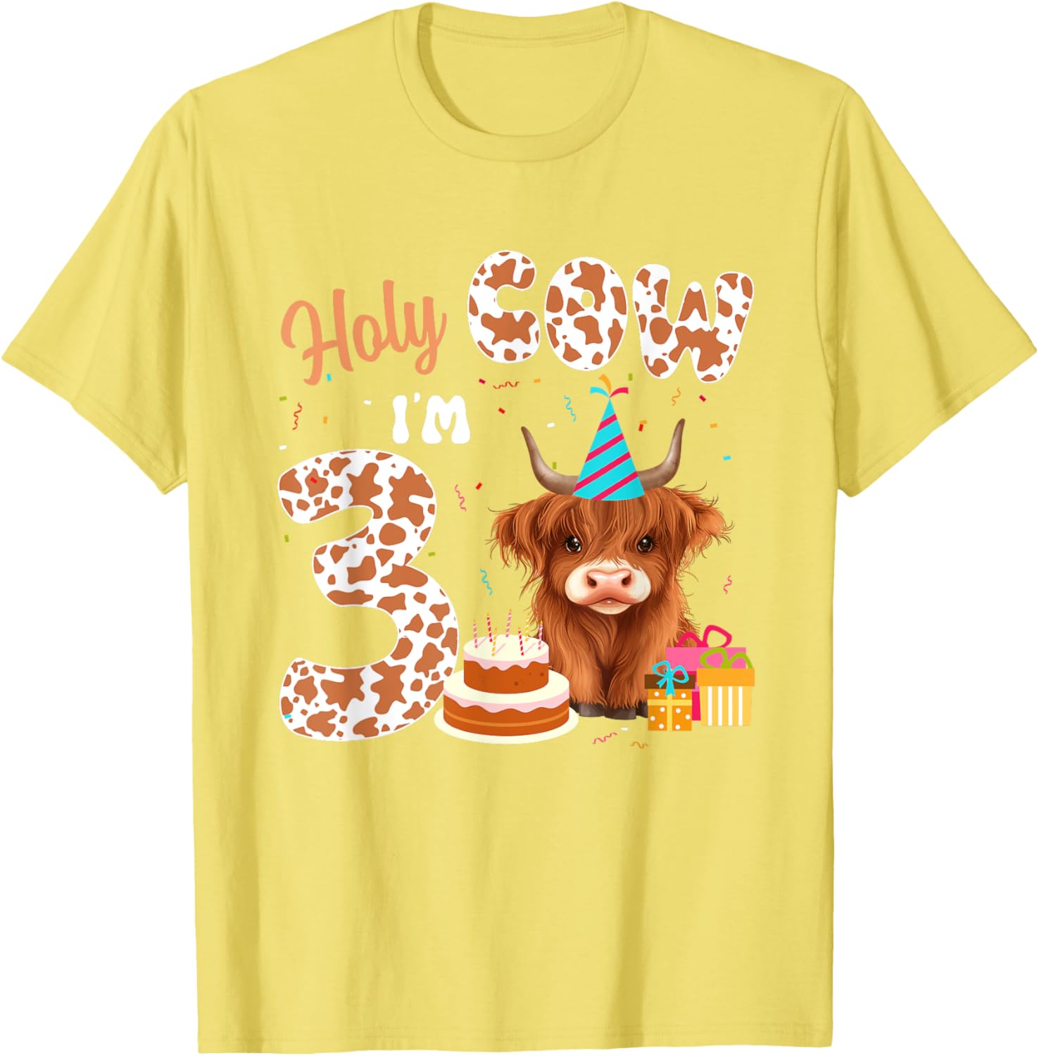 Holy Cow I'm 3 Years Old Highland Cow Birthday Party T-Shirt for Kids - 6