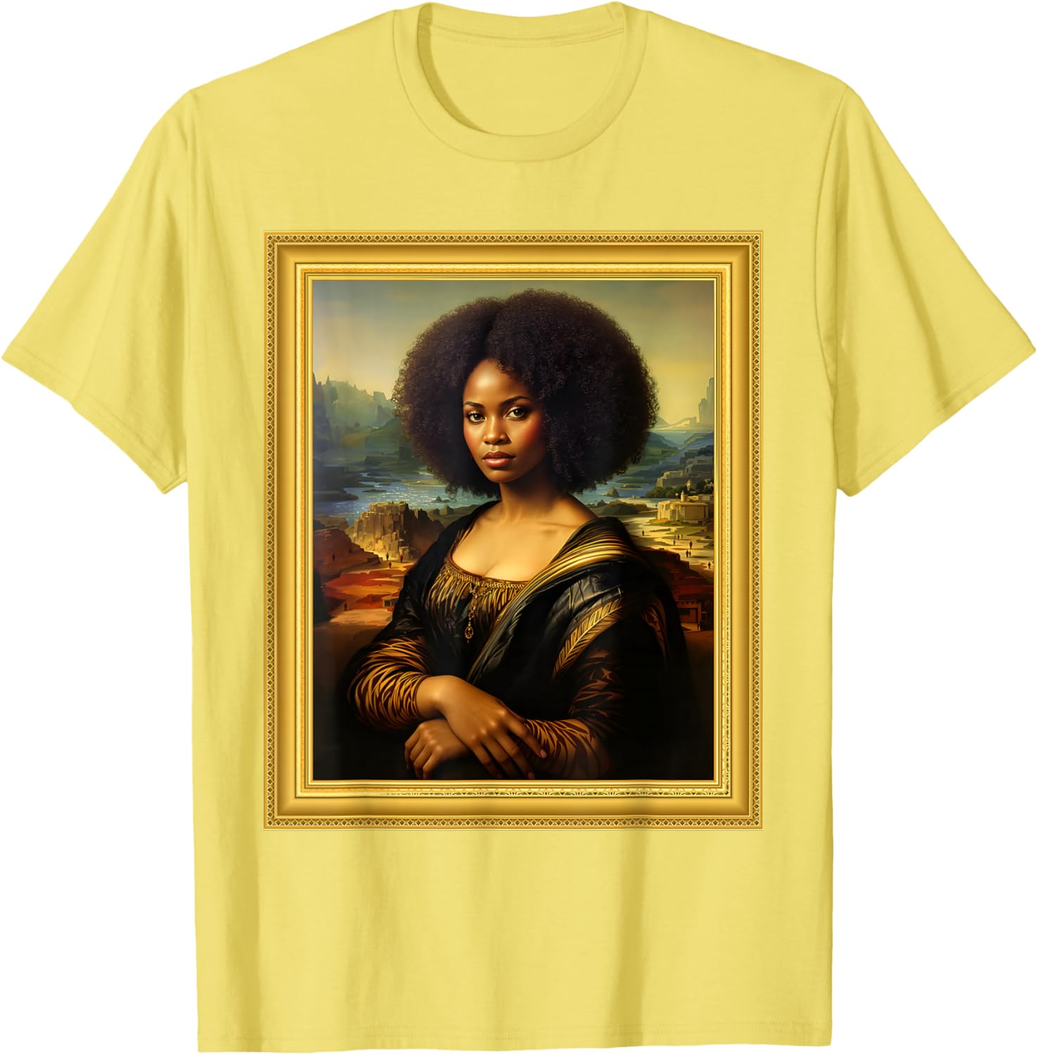 Black Mona Lisa Afro Queen T-Shirt for Black History Month Celebration - 28