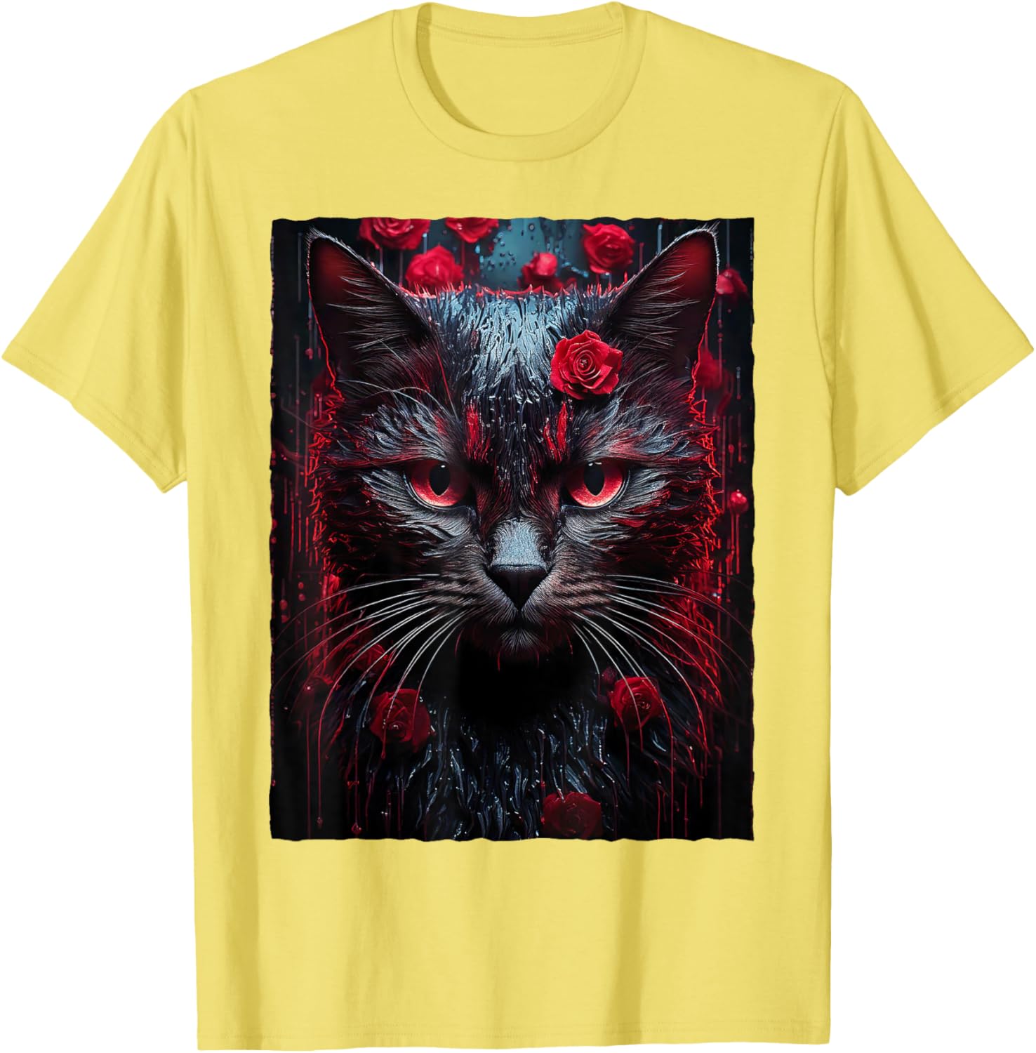 Black Cat with Red Roses T-Shirt for Men, Women, Girls, and Kids - 16