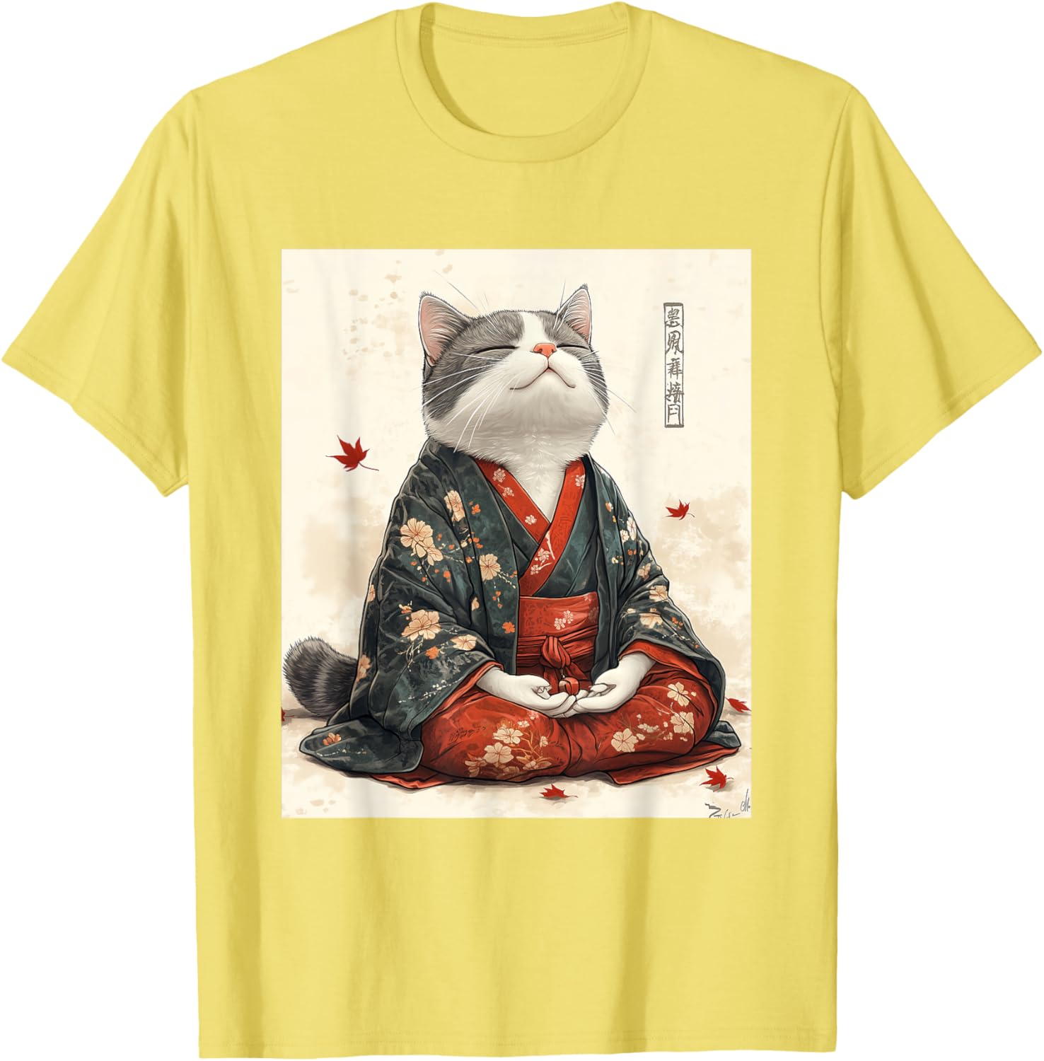 Zen Cat Graphic Tee for All - Meditating Japanese Art Style T-Shirt - 4