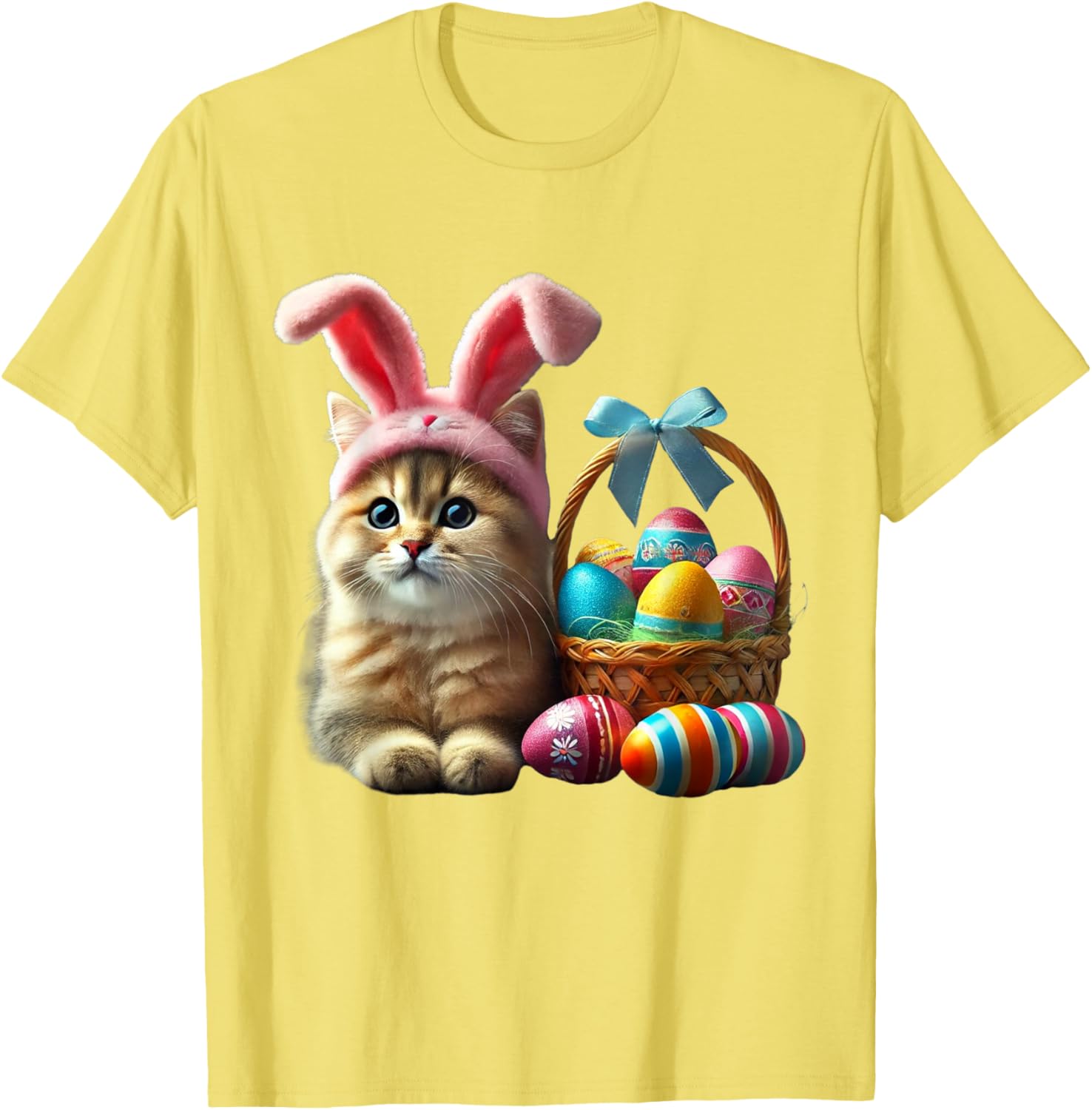 Adorable Easter Cat Kids T-Shirt with Bunny Ears and Colorful Eggs - 22