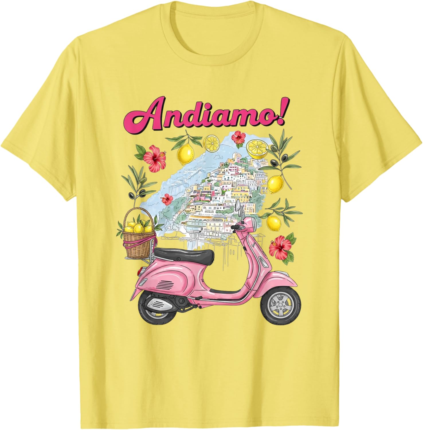 Andiamo Positano Lemon Scooter Travel T-Shirt for Italian Adventure Lovers - 10
