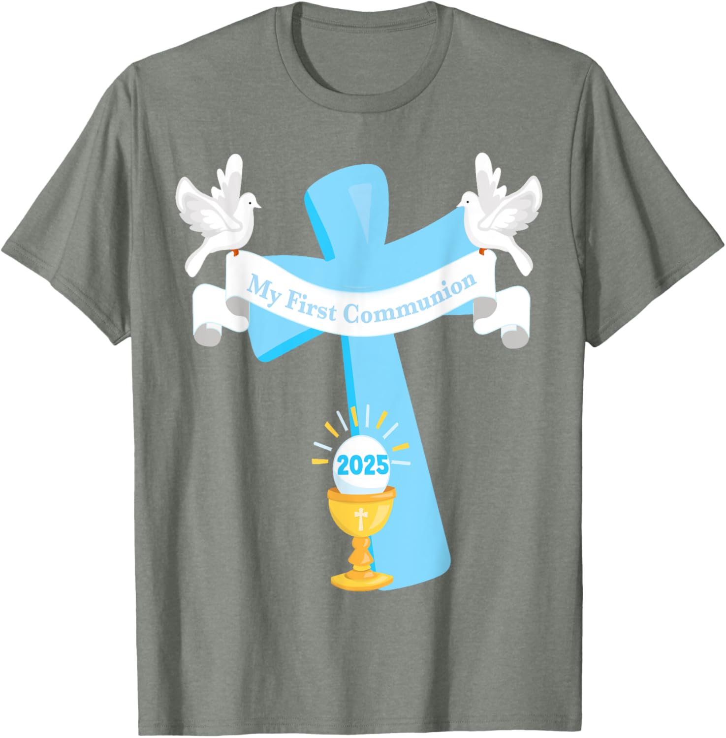 Boy's First Communion 2025 T-Shirt with Cross and Chalice Design - 2
